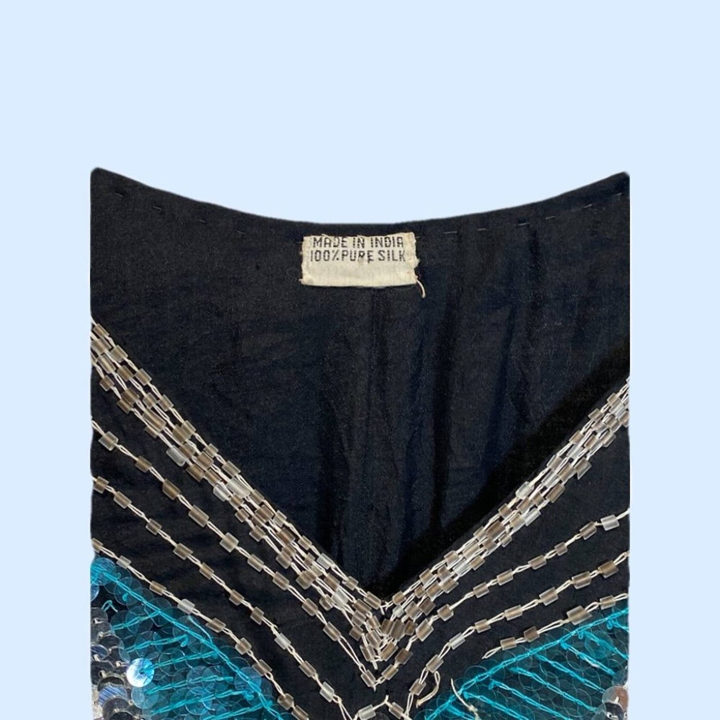 VINTAGE 1970s Silver and Blue Butterfly Sequin 1970s Short Sleeve Top