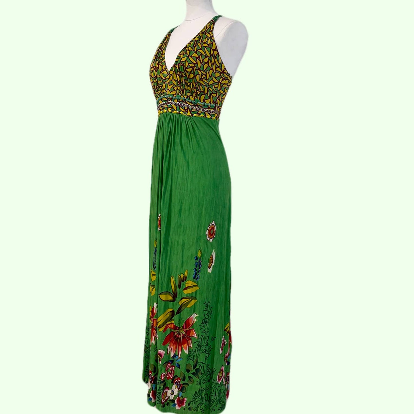 DERHY Green and Yellow Floral Patterned Maxi Dress
