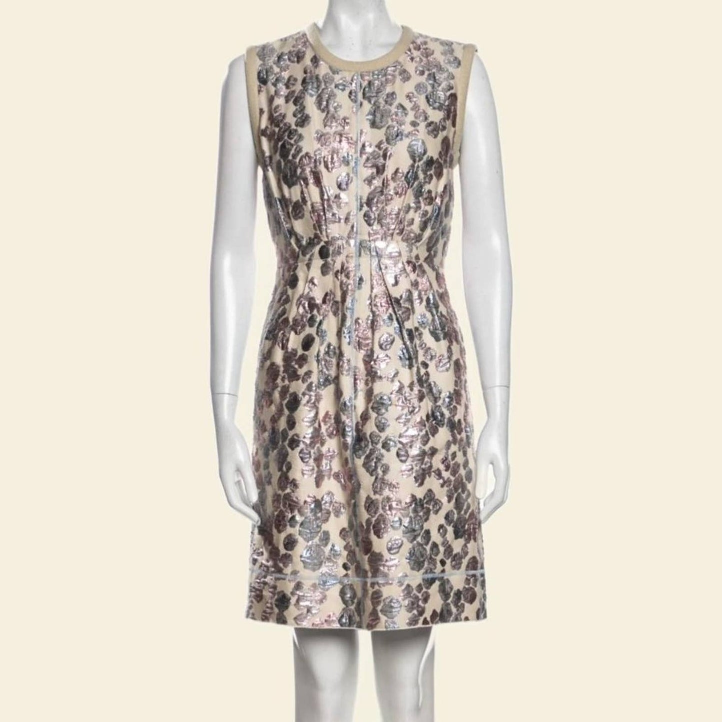 MARC JACOBS Beige with Pink and Silver Metallic Prints Sleeveless Dress