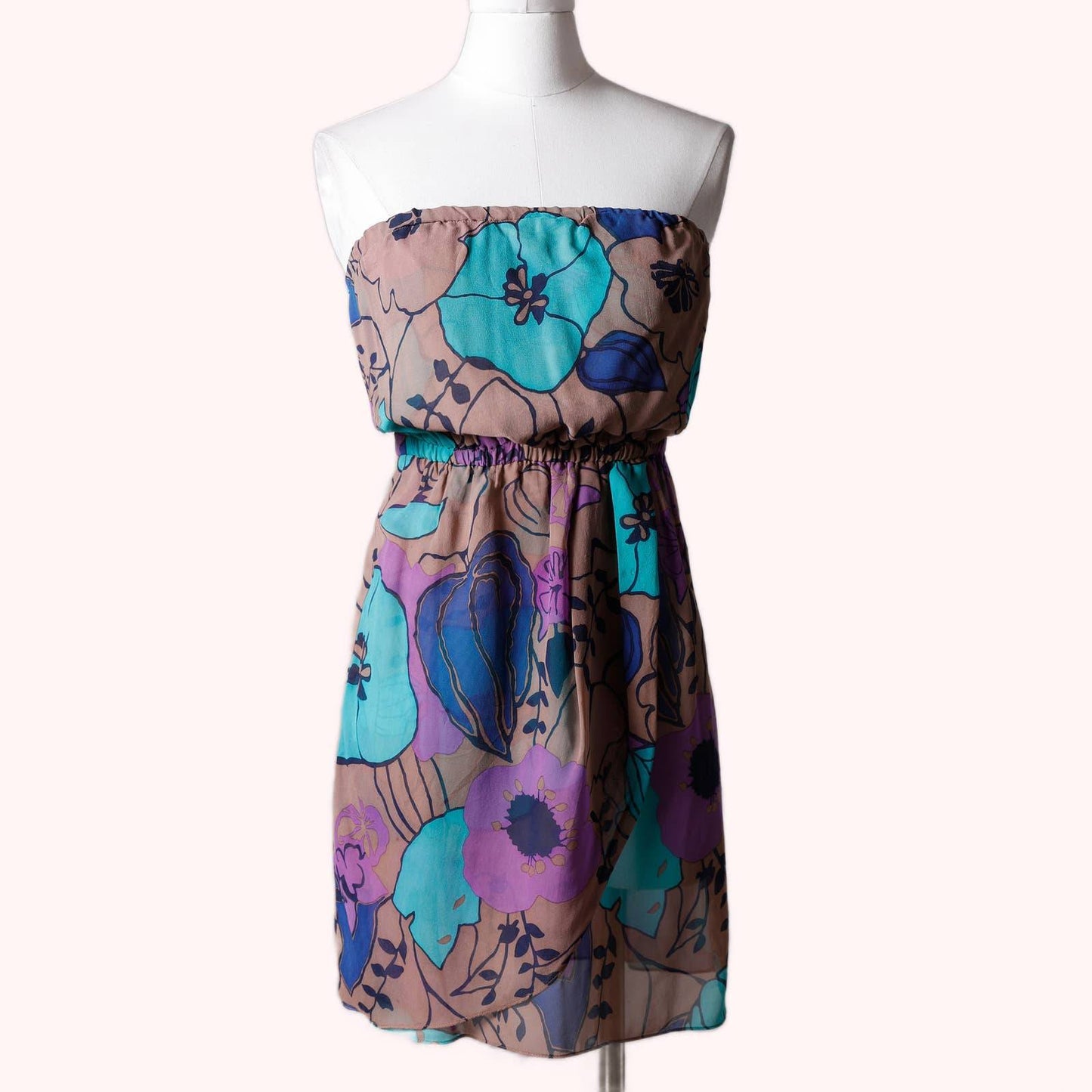 TIBI Silk Strapless Floral Multicolor Silk Dress