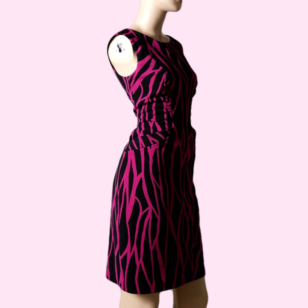 DAVID MEISTER Pink and Black Printed Sleeveless Dress