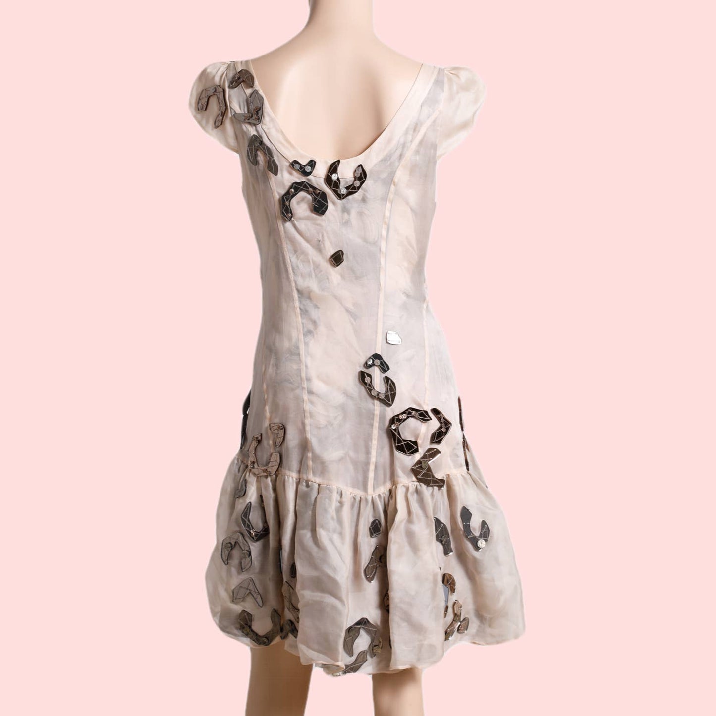 DIANE VON FURSTENBERG Pink Champagne Short Sleeve Dress with Silver Embellishments