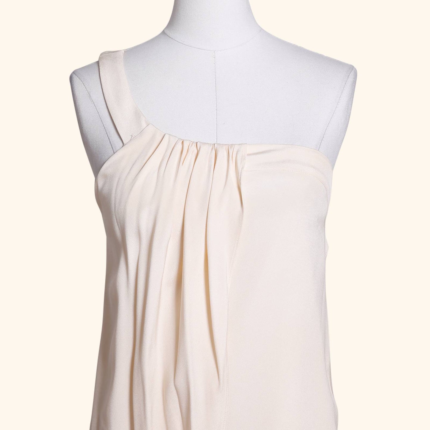 LACEY PARKER Off White One Shoulder Silk Dress