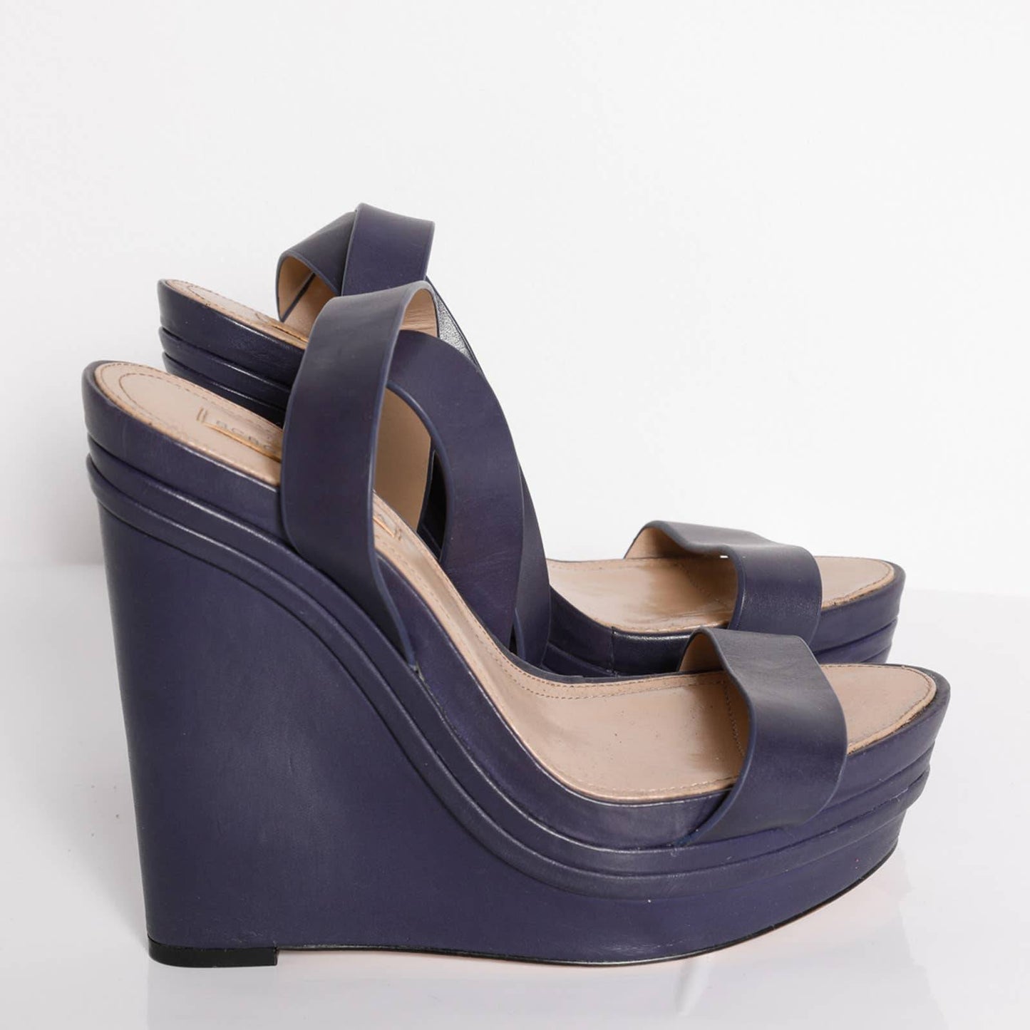 BCBGMAXAZRIA Purple Leather Wedge Platform Sandals