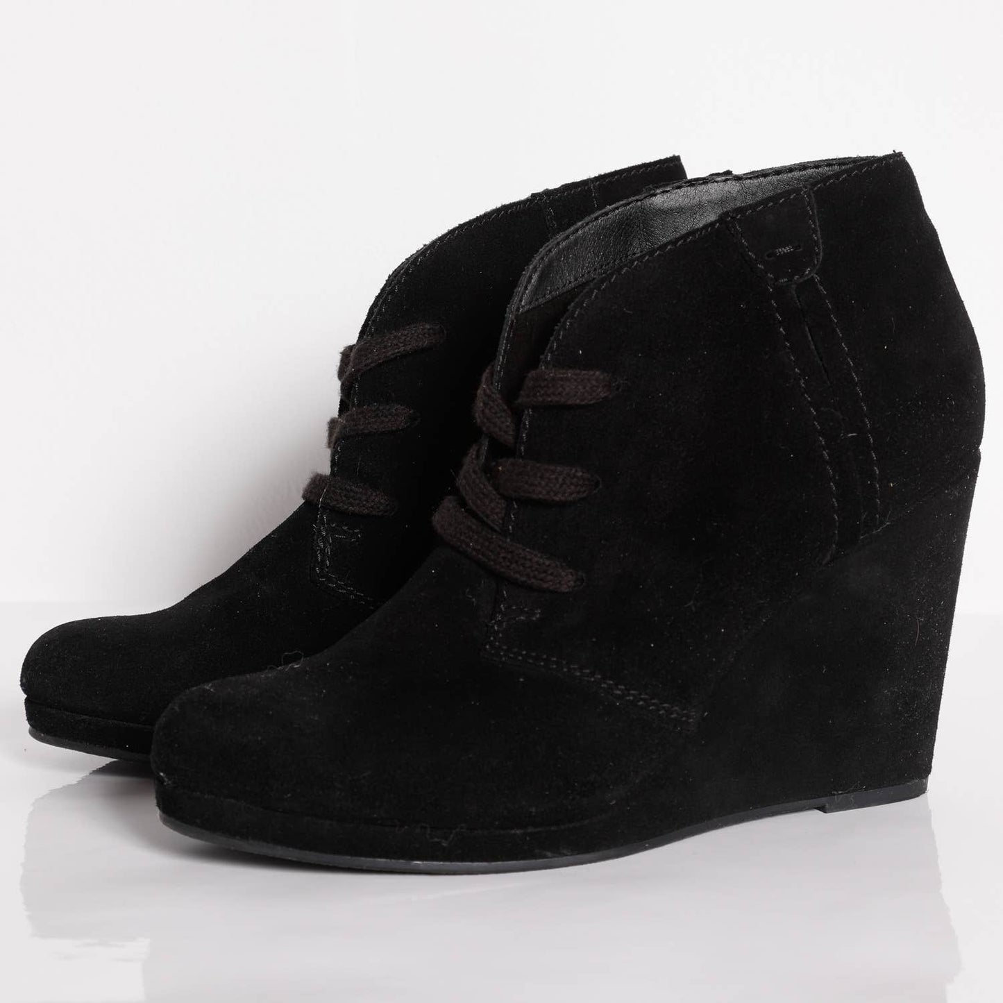 DOLCE VITA Black Suede Lace Up Ankle Wedge Boots