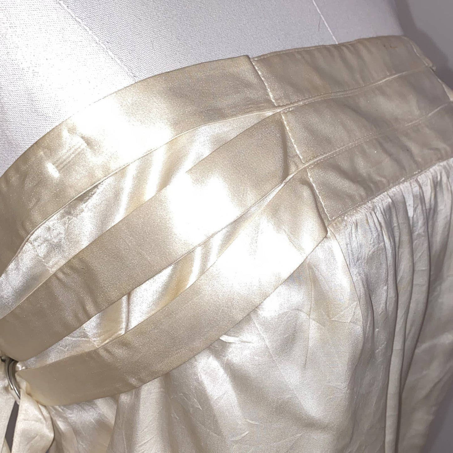 KAREN MILLEN White Satin Strapless Top with Silver Buckles