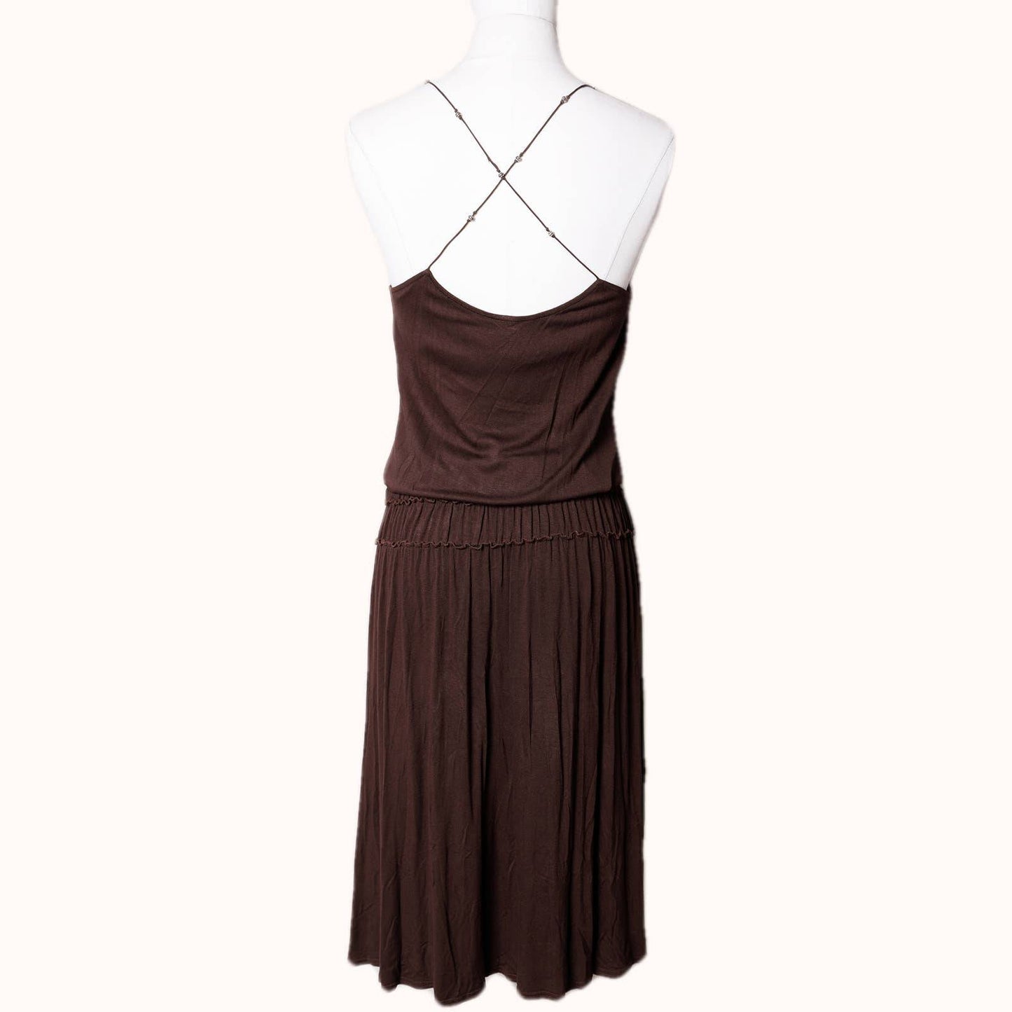 TED BAKER Brown Spaghetti Strap Dress with Gold Embellishments