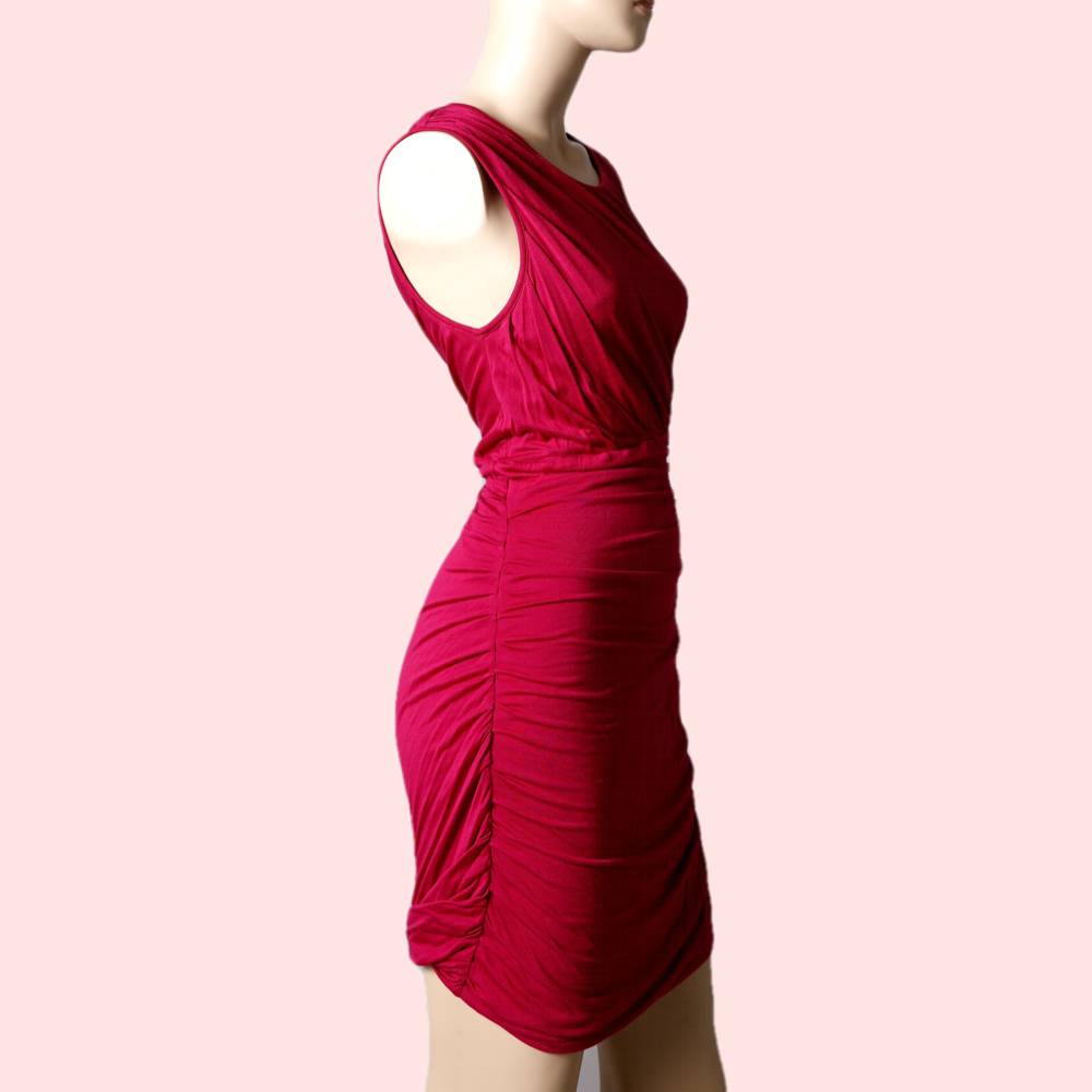 DIANE VON FURSTENBERG Magenta Pink Scoop Neck Knee Length Dress
