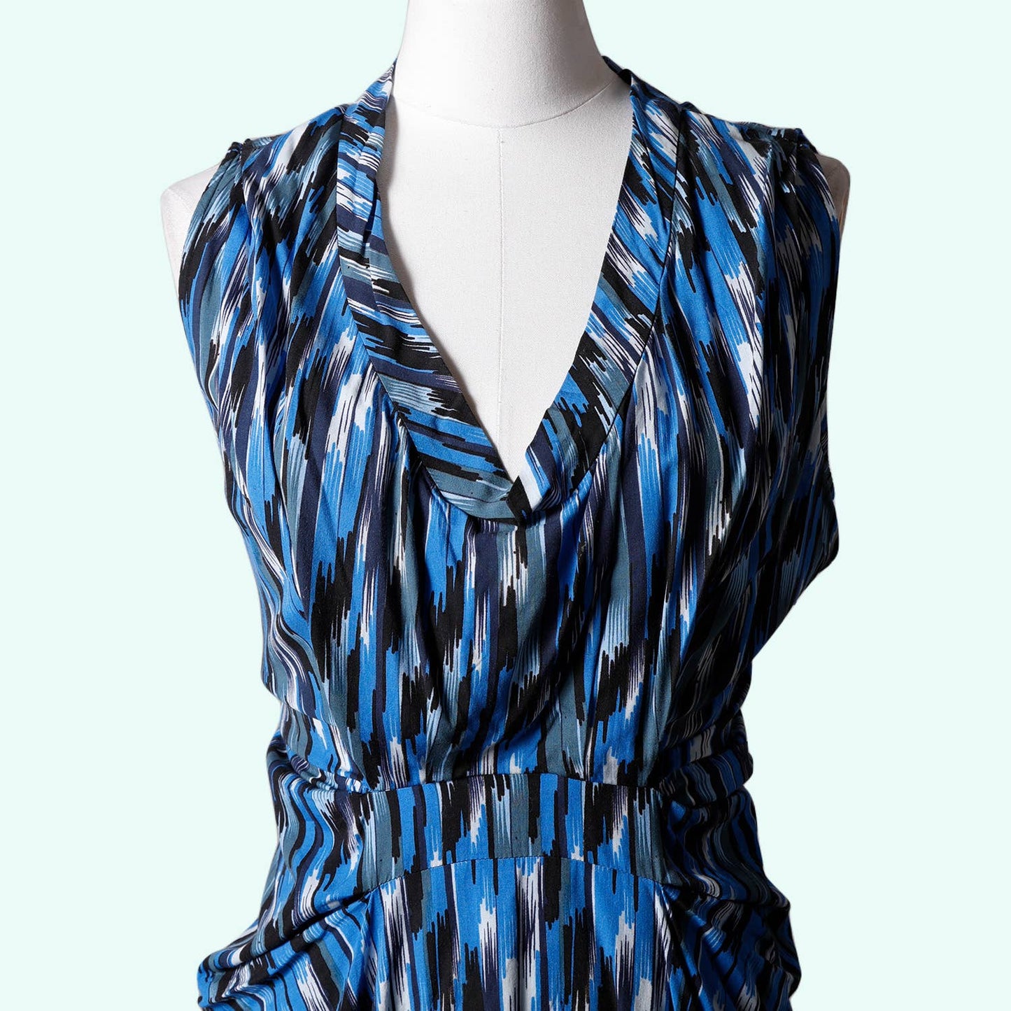 THAKOON Blue, Black and White Abstract Printed Sleeveless Dress