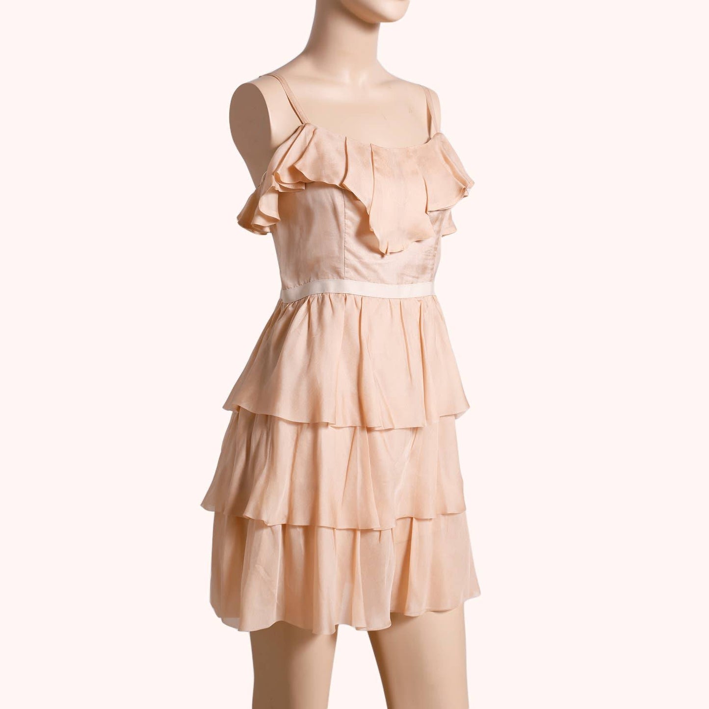 TOPSHOP Vintage Pink Ruffled Silk Sleeveless Dress
