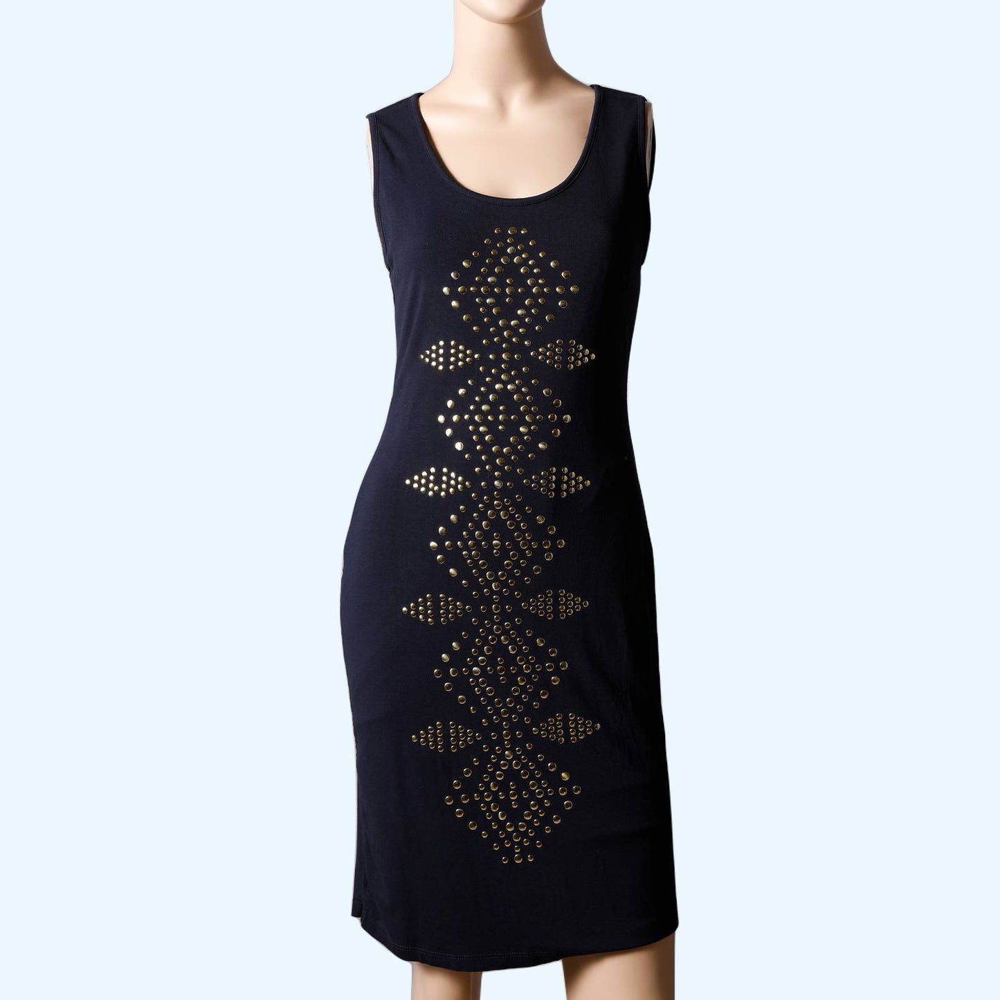 CARMEN MARC VALVO Black and Gold Embellished Sleeveless Tank Dress