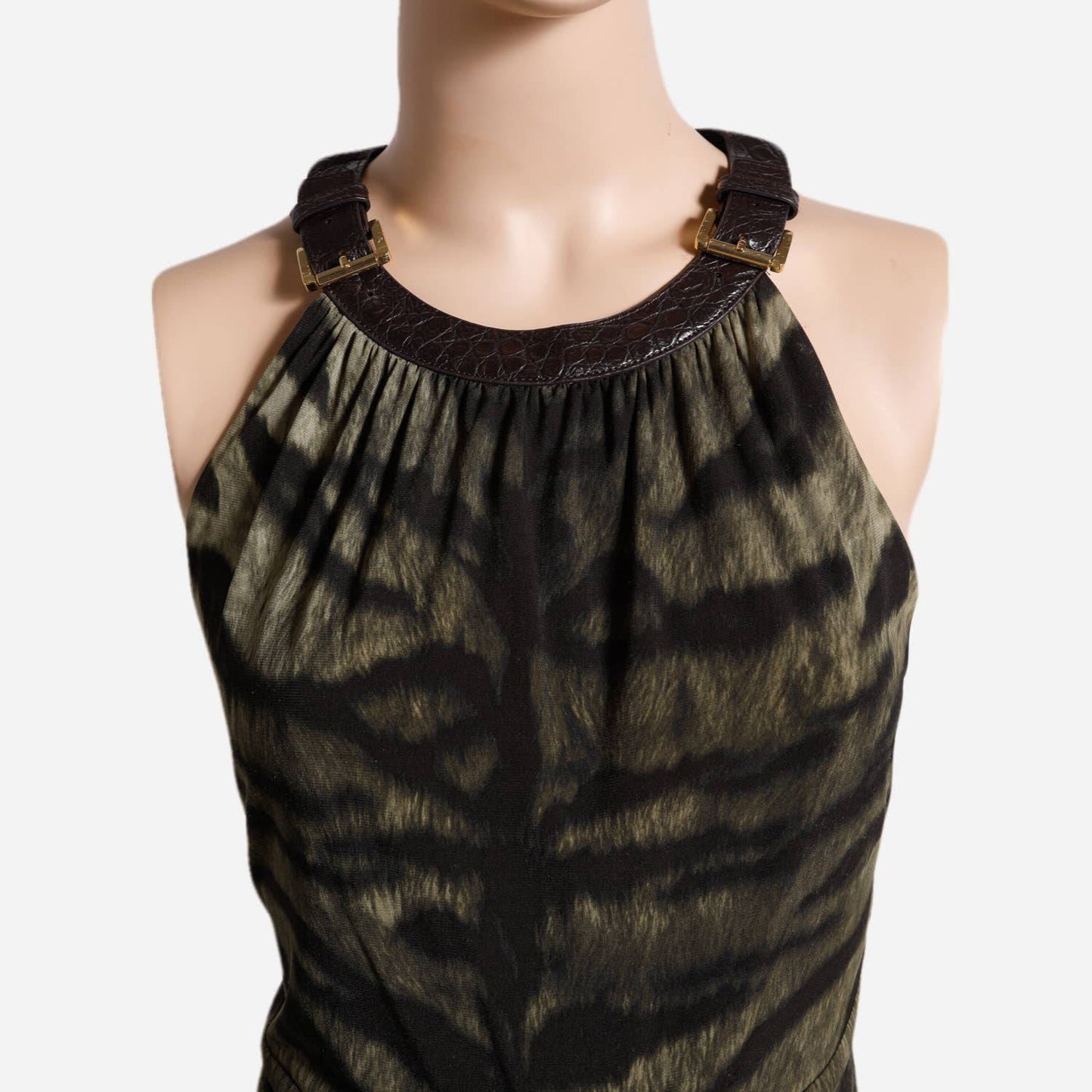 MICHAEL KORS Green and Black Tiger Print Sleeveless Dress
