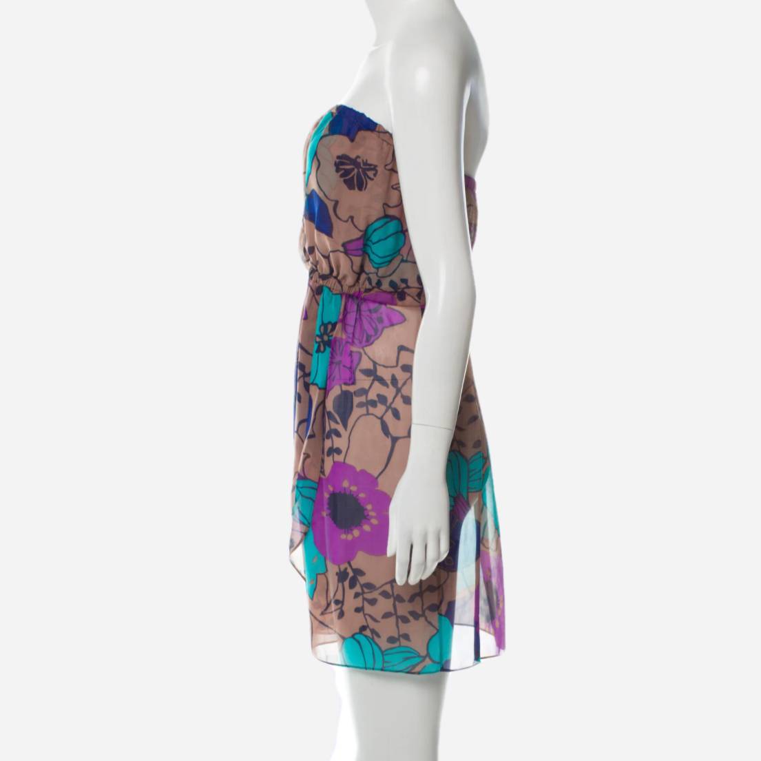 TIBI Silk Strapless Floral Multicolor Silk Dress