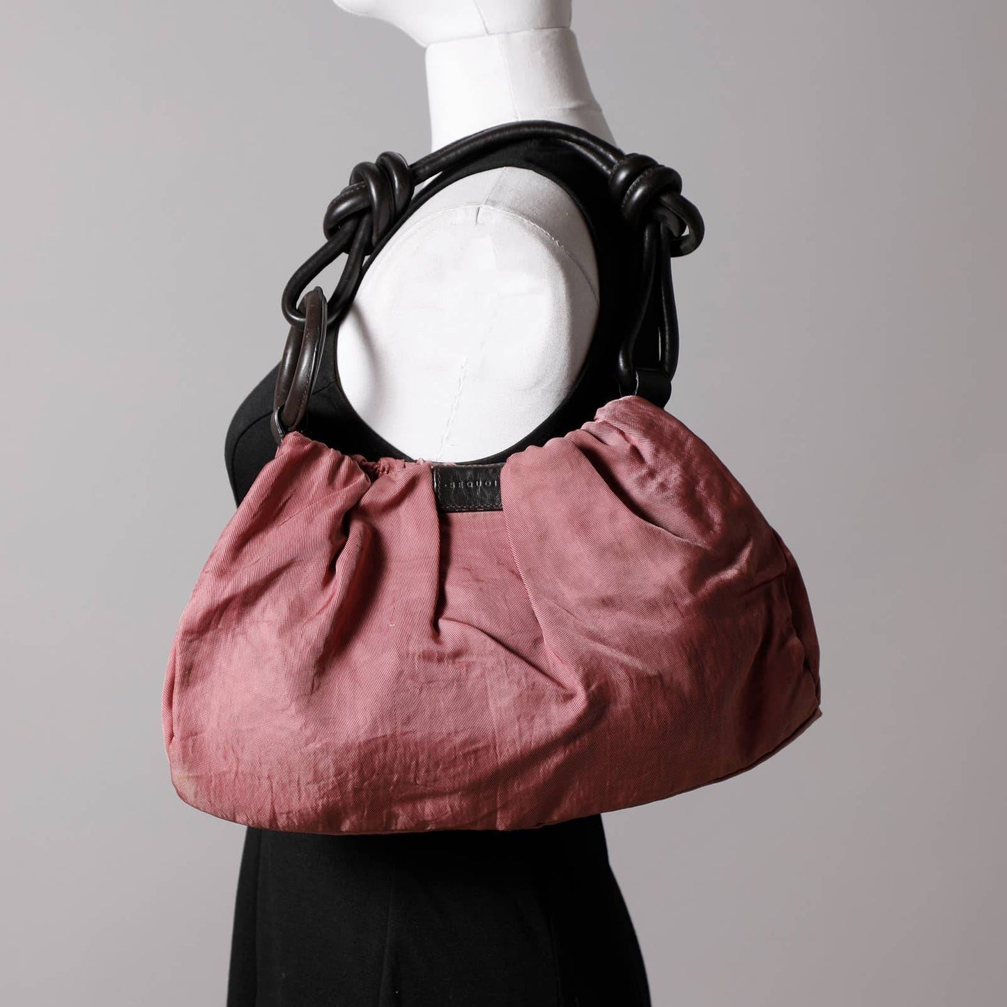 SEQUOIA PARIS Vintage Pink Silk and Leather Shoulder Bag
