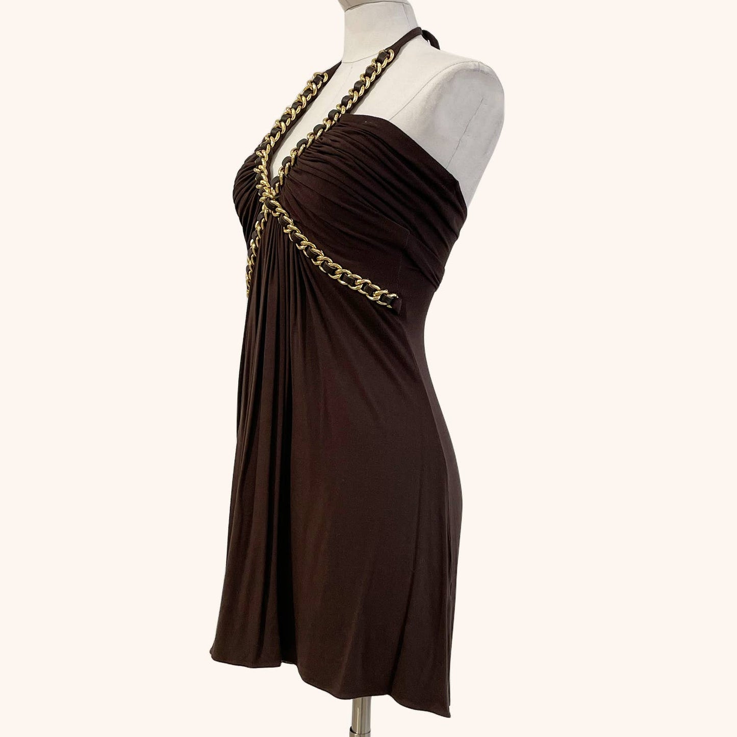 SKY Brown Mini Dress with Gold Chains