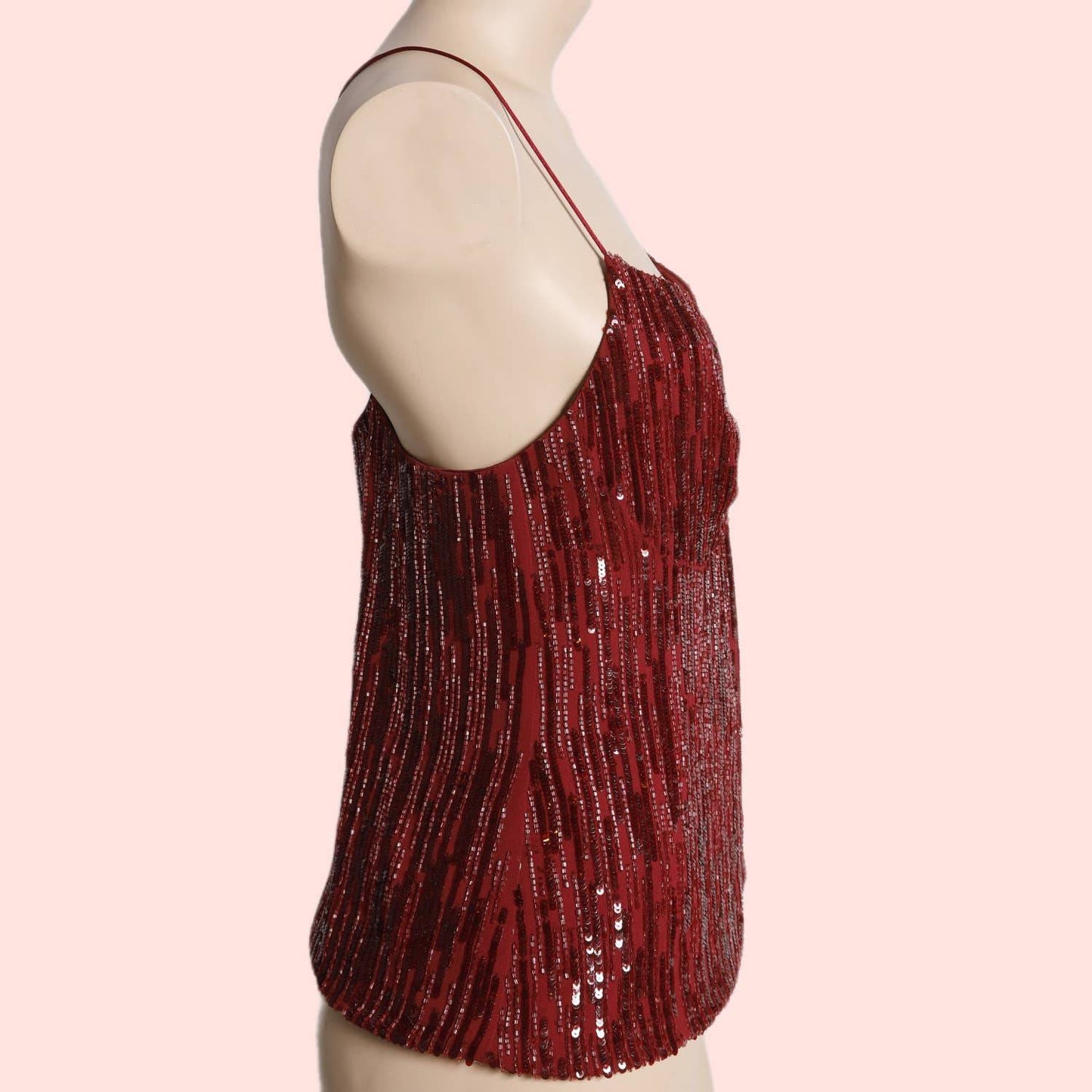 CHRISTIAN BLANKEN Red Sequin Spaghetti Strap Top