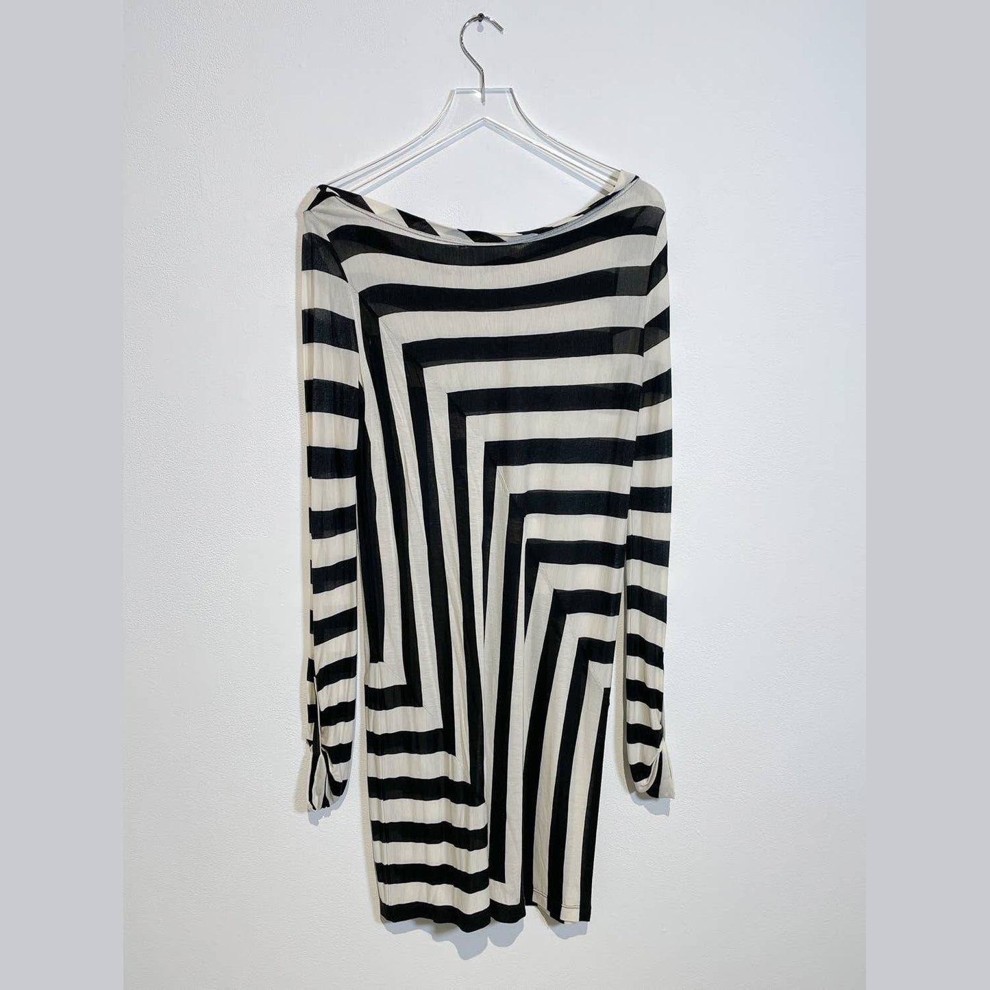 DIANE VON FURSTENBERG Black and White Striped Long Sleeve Geometric Dress