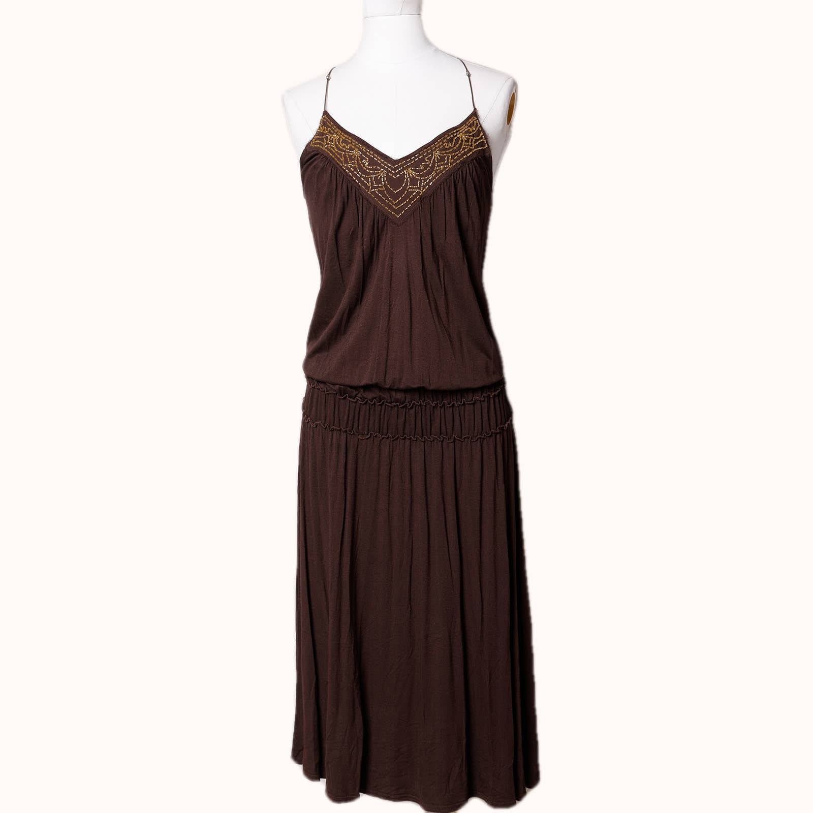 TED BAKER Brown Spaghetti Strap Dress with Gold Embellishments The Untitled Boutique TED BAKER Brown Spaghetti Strap Dress with Gold Embellishments The Untitled Boutique