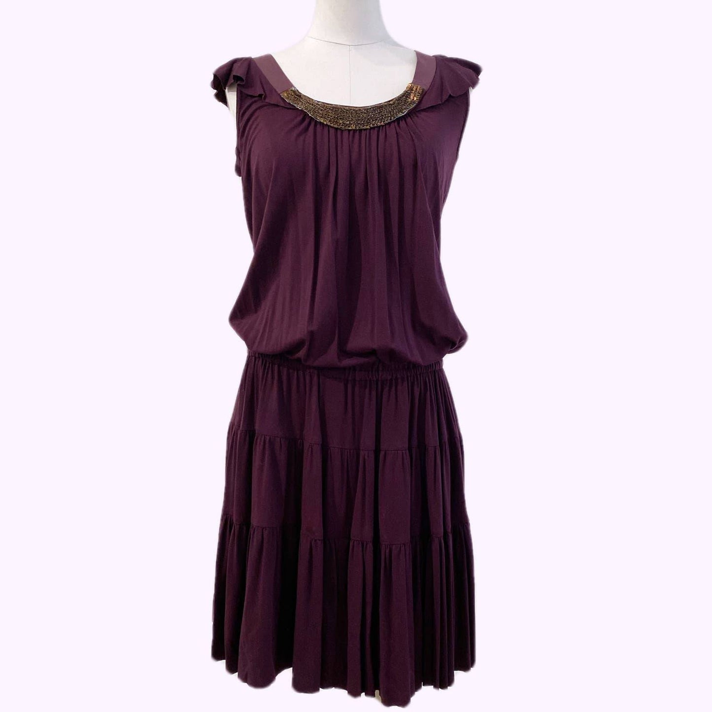 SANDRO Purple and Gold Embellished Dress
