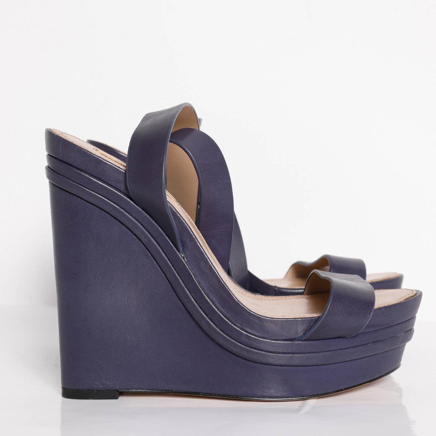 BCBGMAXAZRIA Purple Leather Wedge Platform Sandals