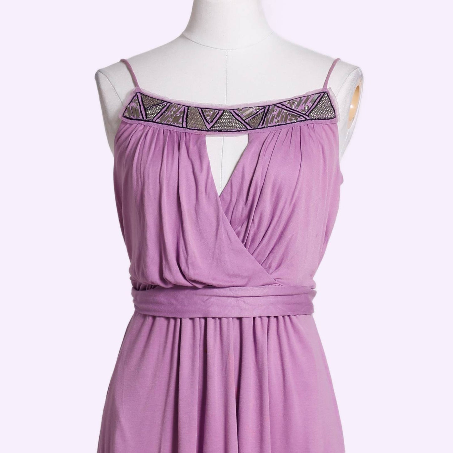 BCBGMAXAZRIA Lilac Embellished Cut Out Sleeveless Dress