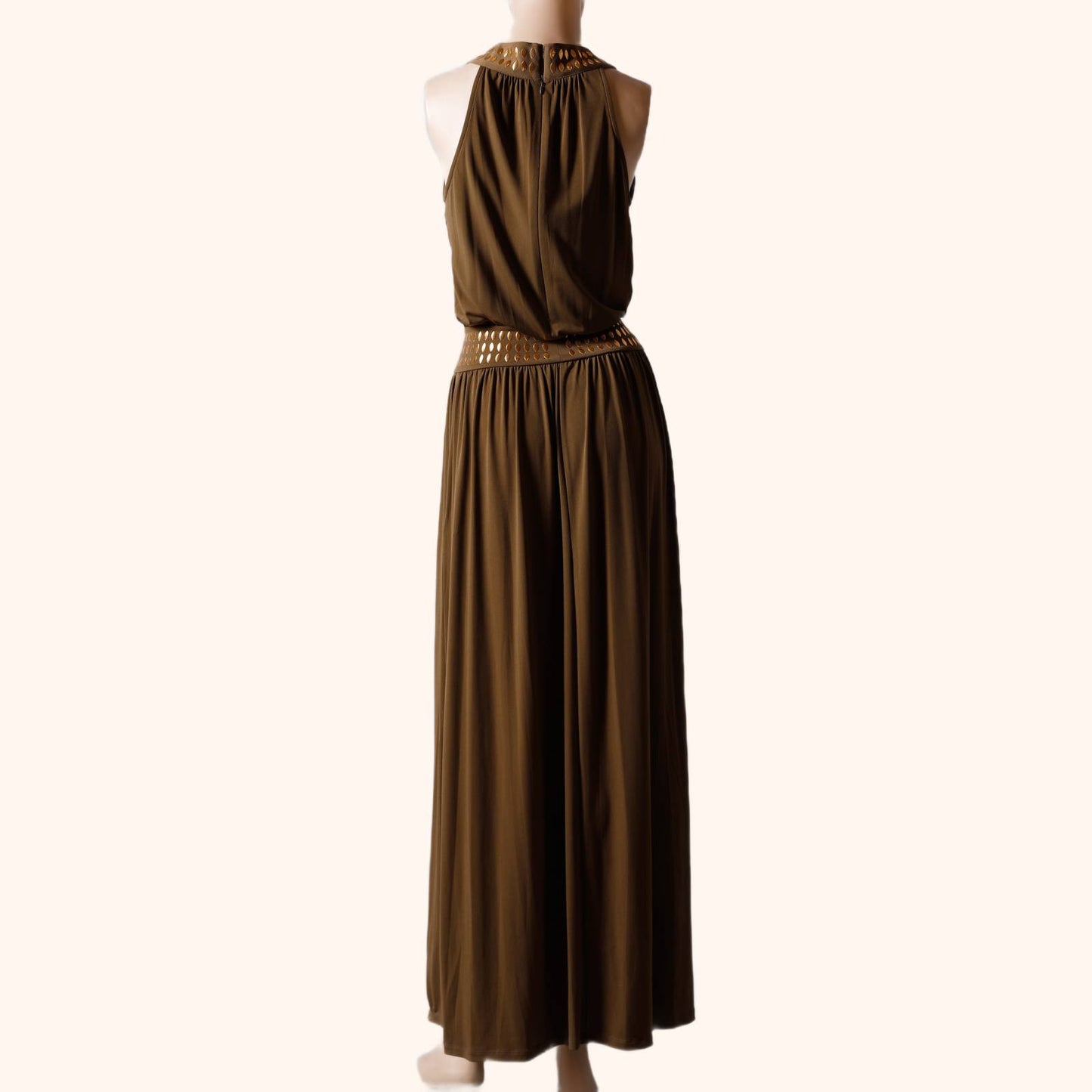MICHAEL KORS Brown and Gold Halter Neck Embellished Maxi Dress