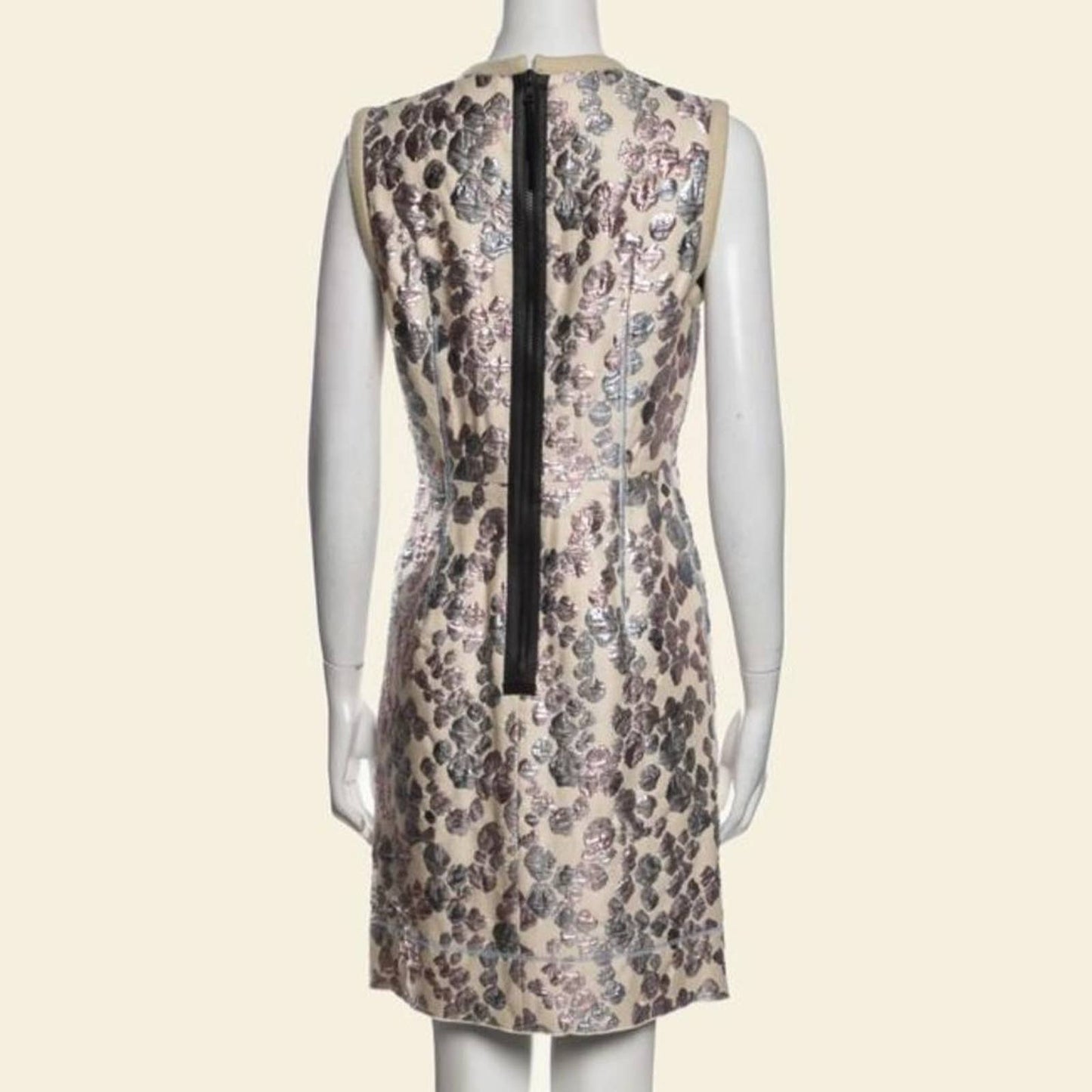 MARC JACOBS Beige with Pink and Silver Metallic Prints Sleeveless Dress