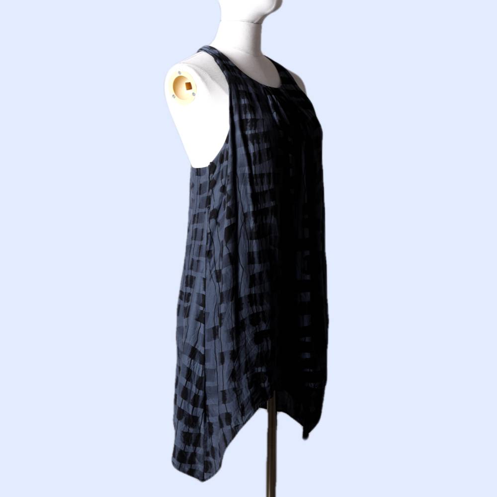 ALICE + OLIVIA Indigo and Black Printed Silk Sleeveless Tank Dress