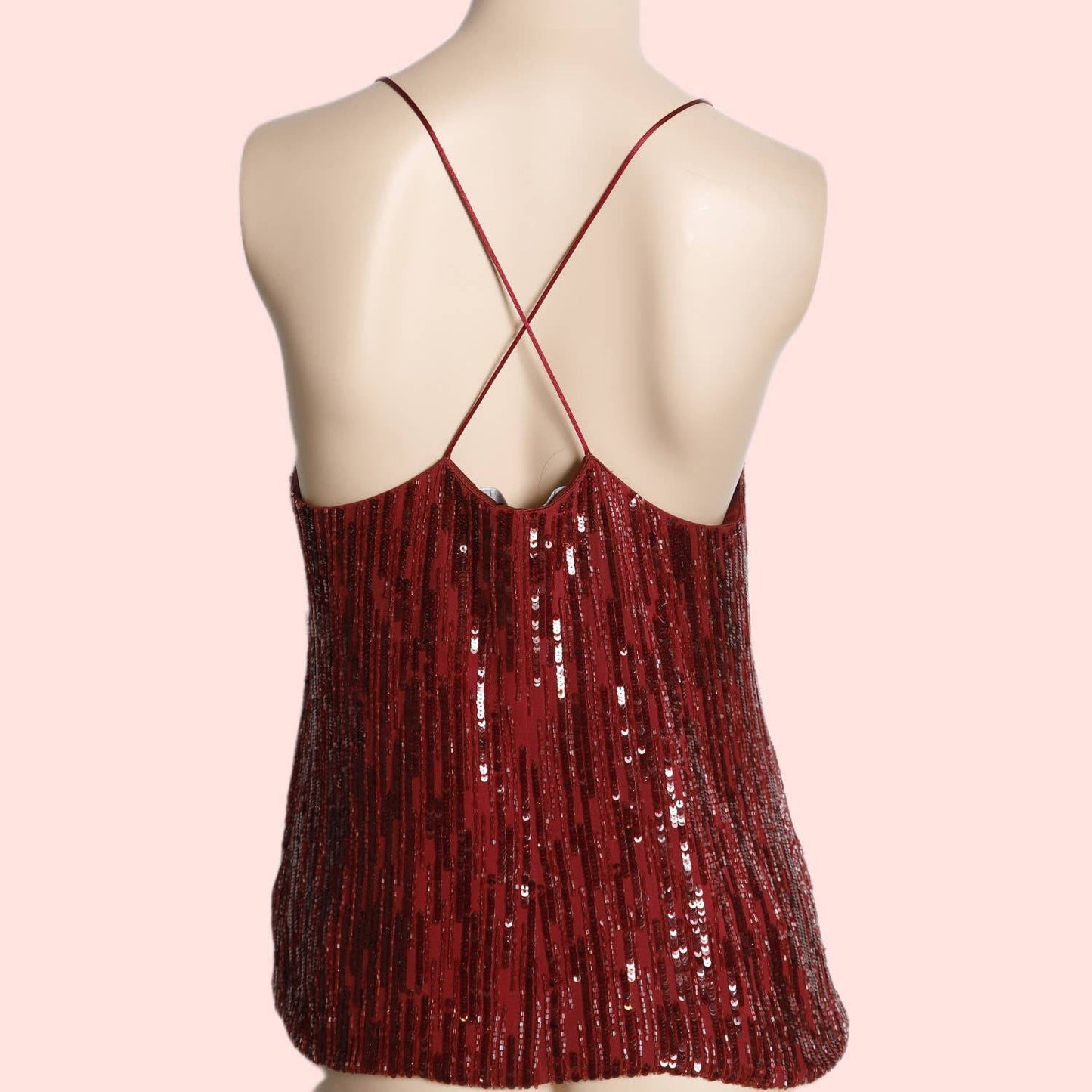 CHRISTIAN BLANKEN Red Sequin Spaghetti Strap Top