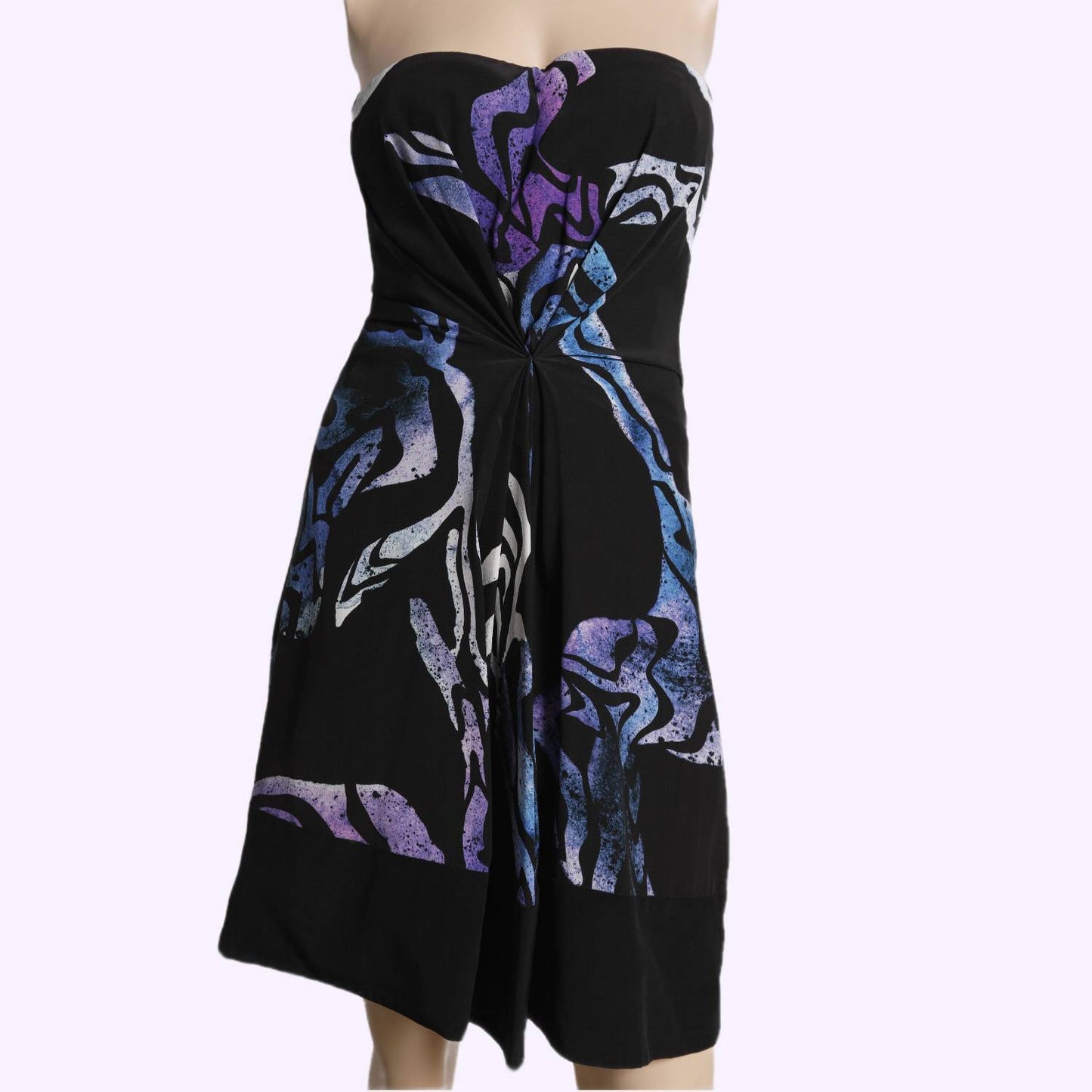 PROENZA SCHOULER Black and Violet Patterned Strapless Silk Dress