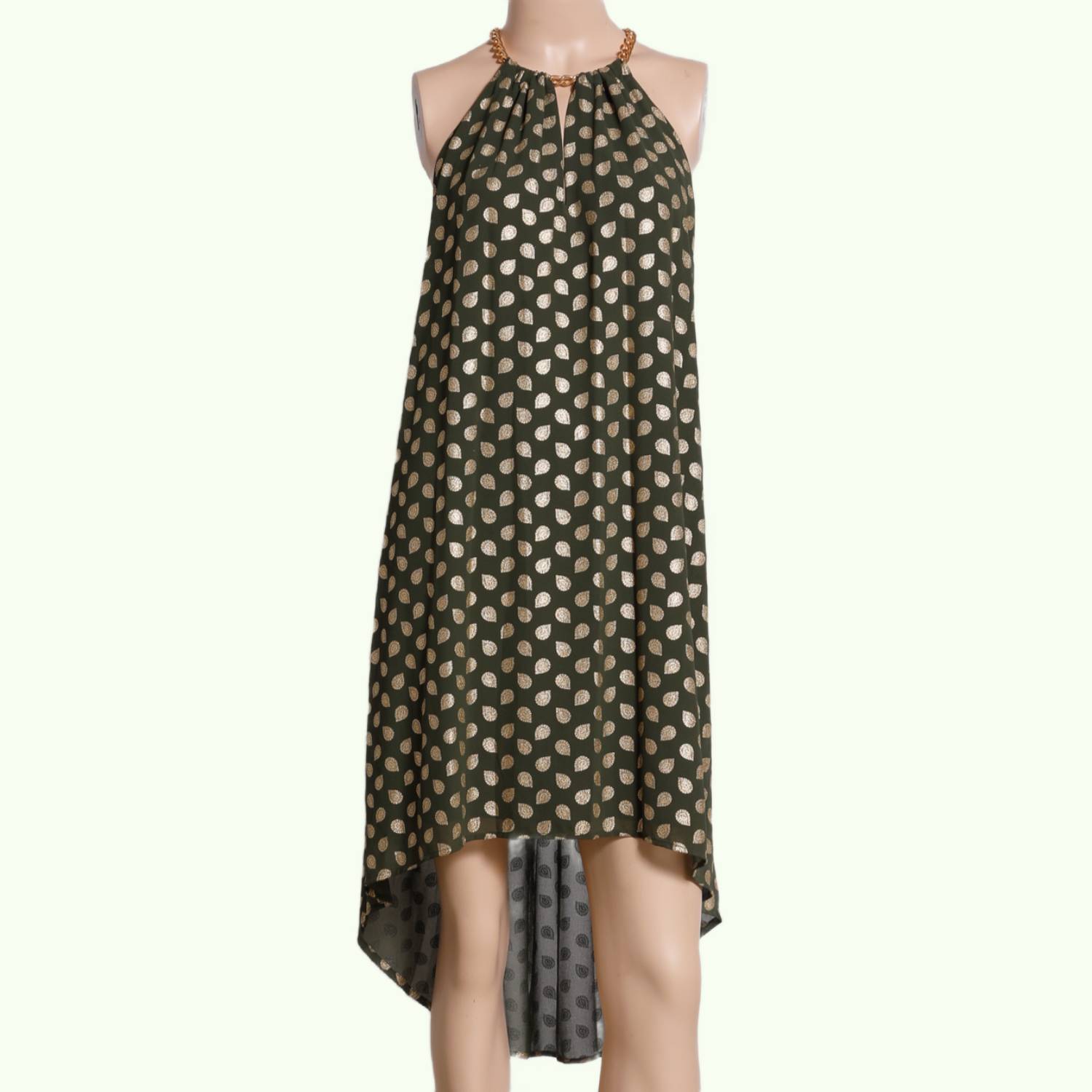 MICHAEL KORS Printed Gold Khaki Dress with Gold Chain The Untitled Boutique MICHAEL KORS Printed Gold Khaki Dress with Gold Chain The Untitled Boutique