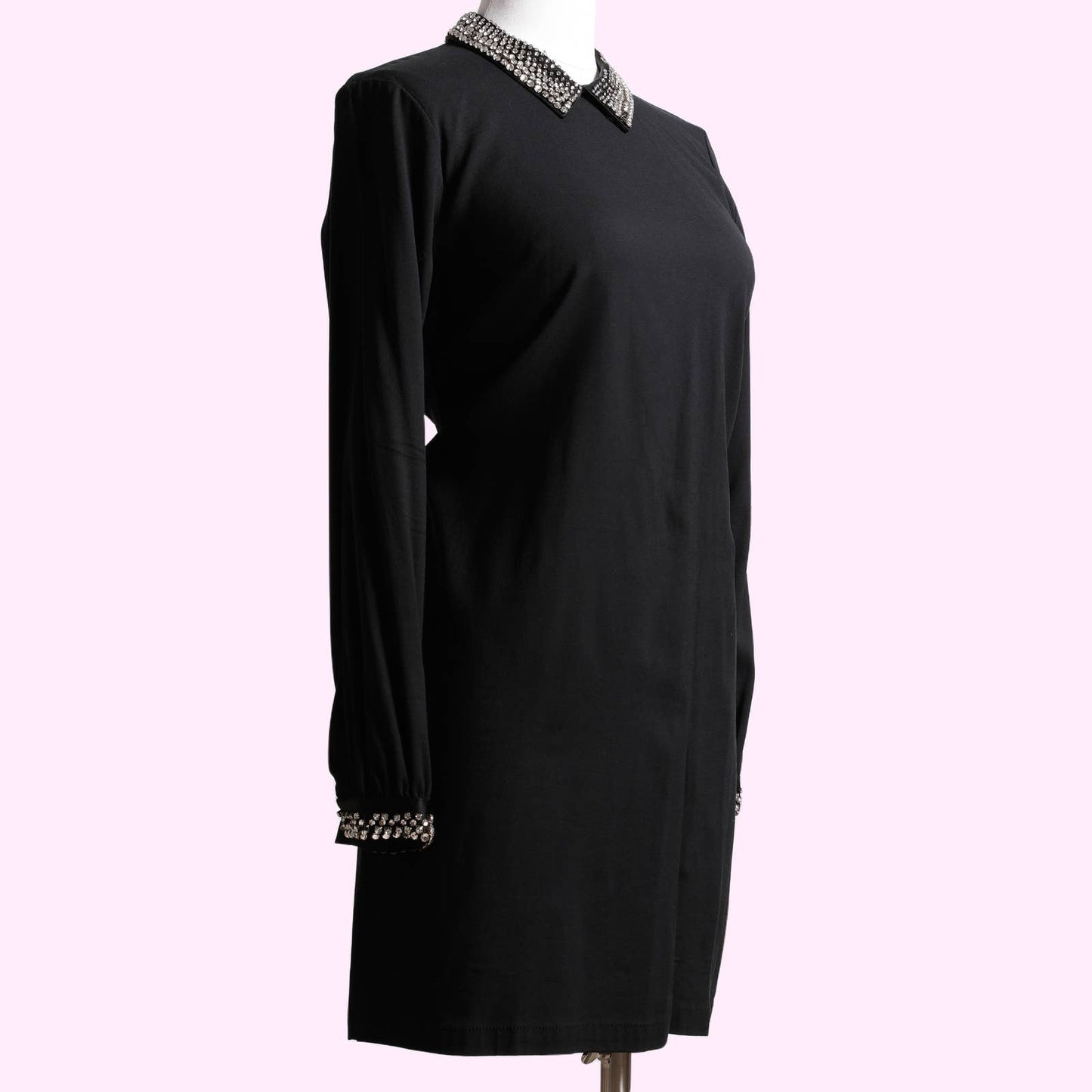 FRENCH CONNECTION Black Long Sleeve Dress with Crystal Collar