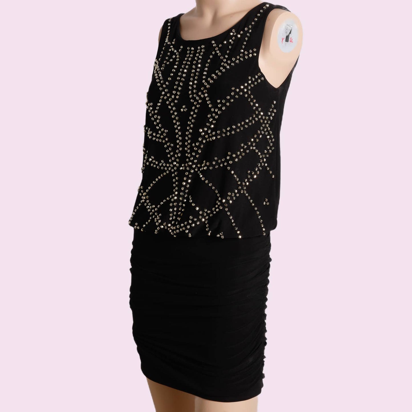 AQUA Black with Silver Beading Sleeveless Cocktail Dress