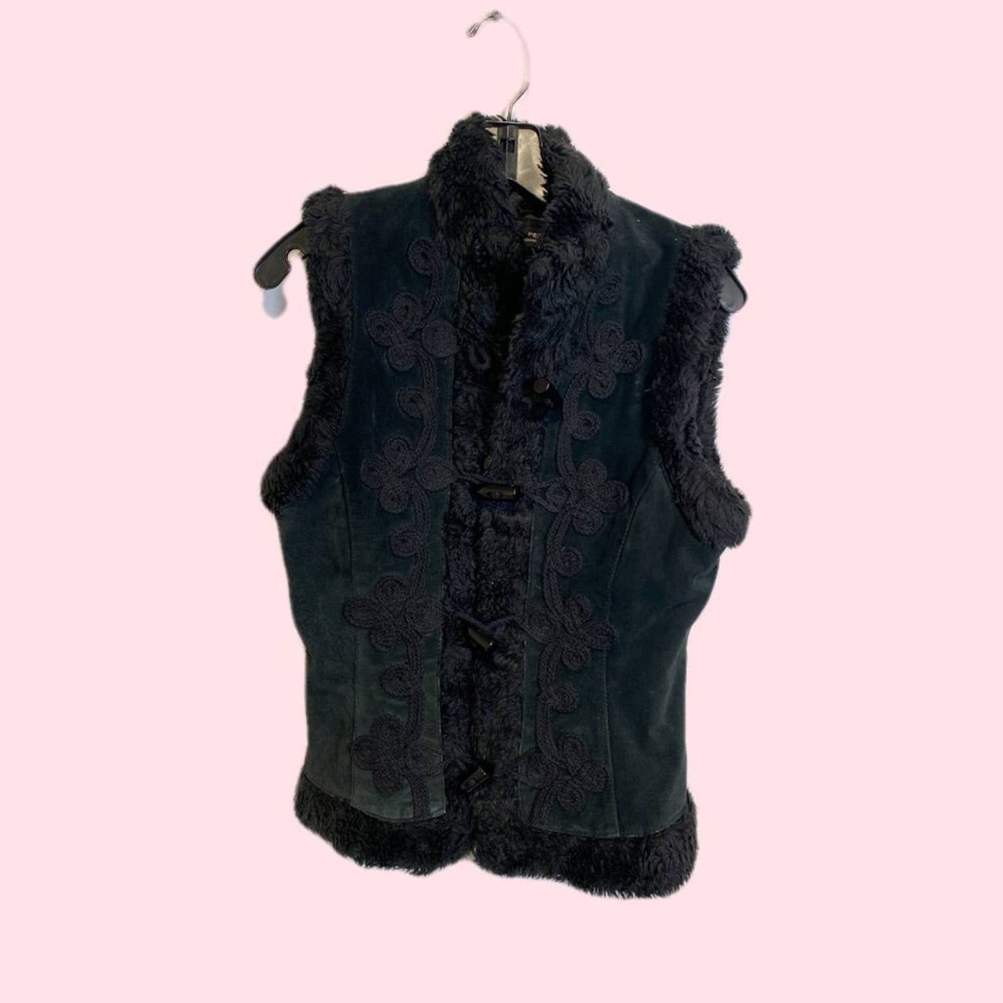 DOROTHY PERKINS Black Suede and Faux Fur Vest
