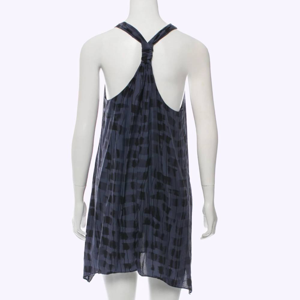 ALICE + OLIVIA Indigo and Black Printed Silk Sleeveless Tank Dress