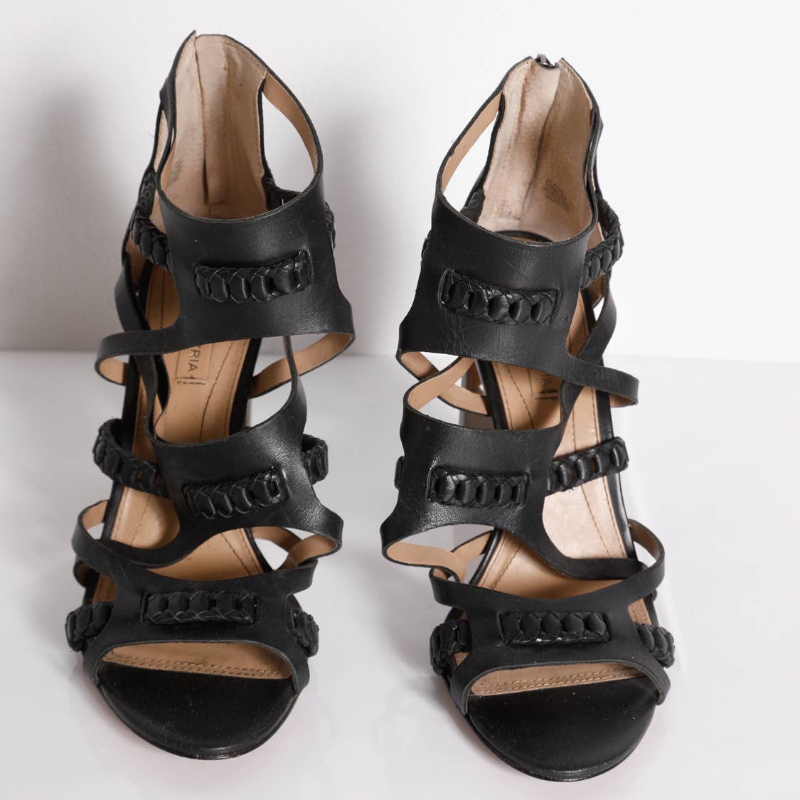 BCBGMAXAZRIA Black with Braided Details Leather Heeled Sandals