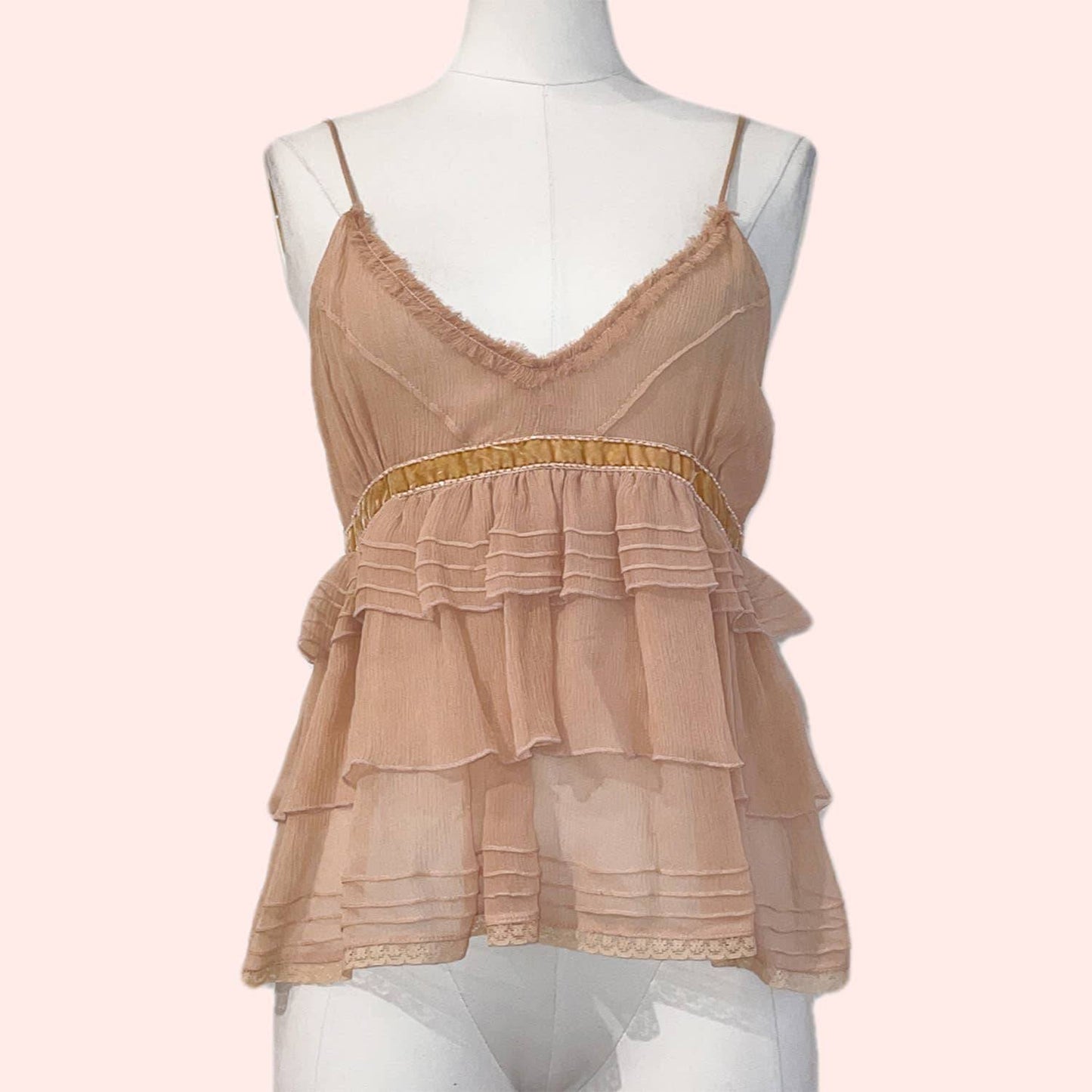 ZARA Vintage Pale Pink Spaghetti Strap Silk Top