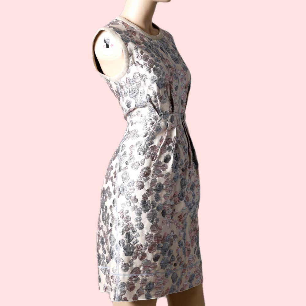 MARC JACOBS Beige with Pink and Silver Metallic Prints Sleeveless Dress