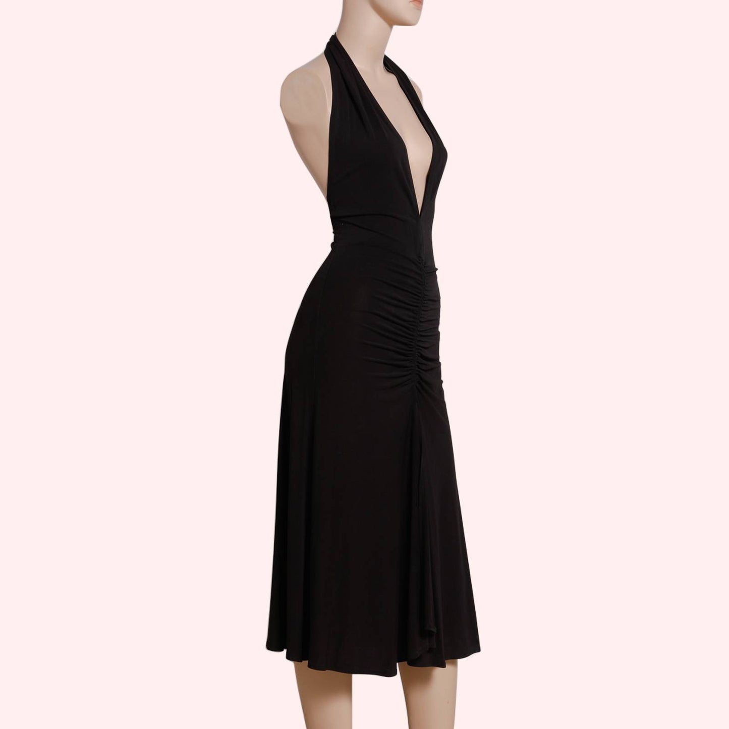 PLEIN SUD SUN Black Deep V Neck Halter Dress