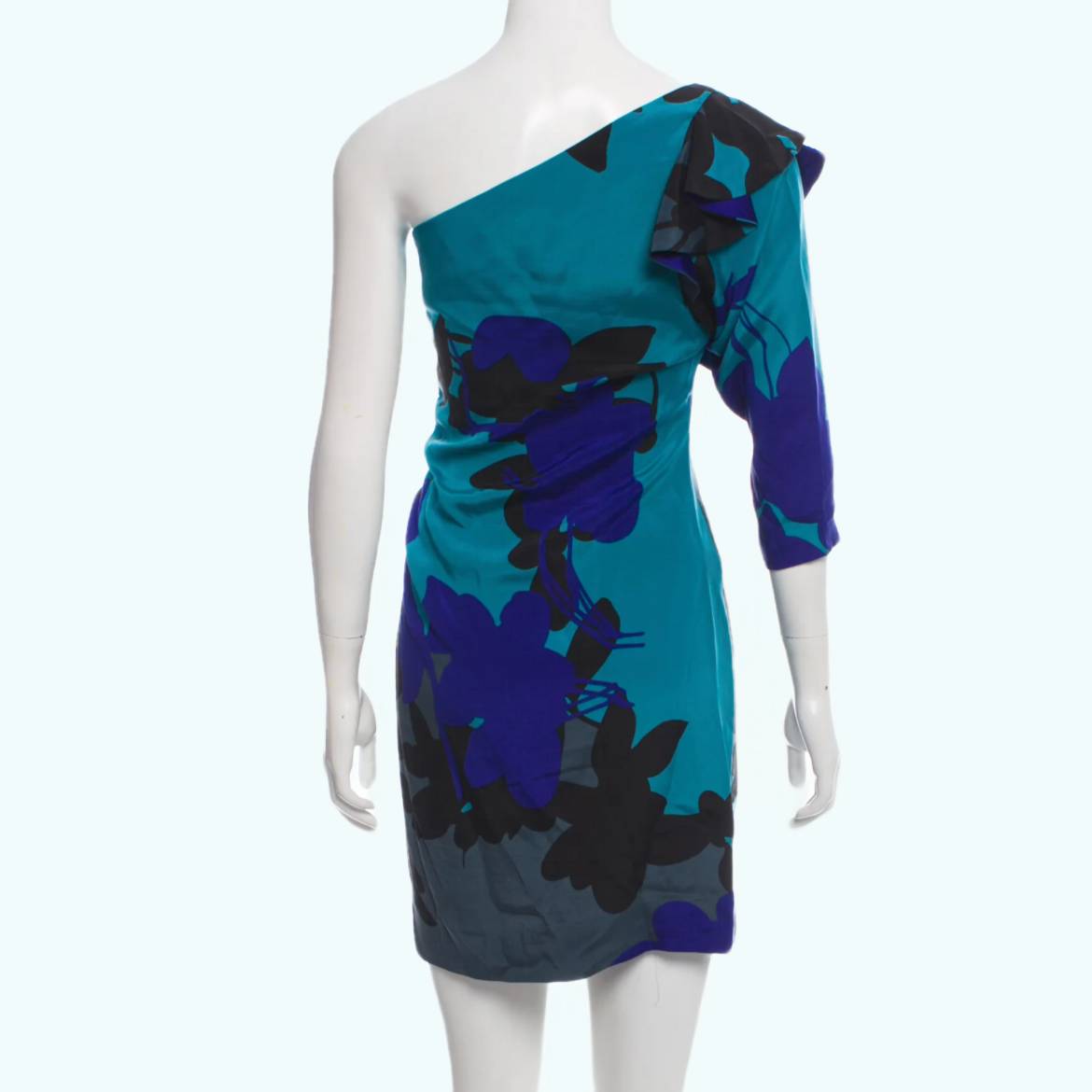 DIANE VON FURSTENBERG One Shoulder Blue/Multicolor Silk Printed Dress
