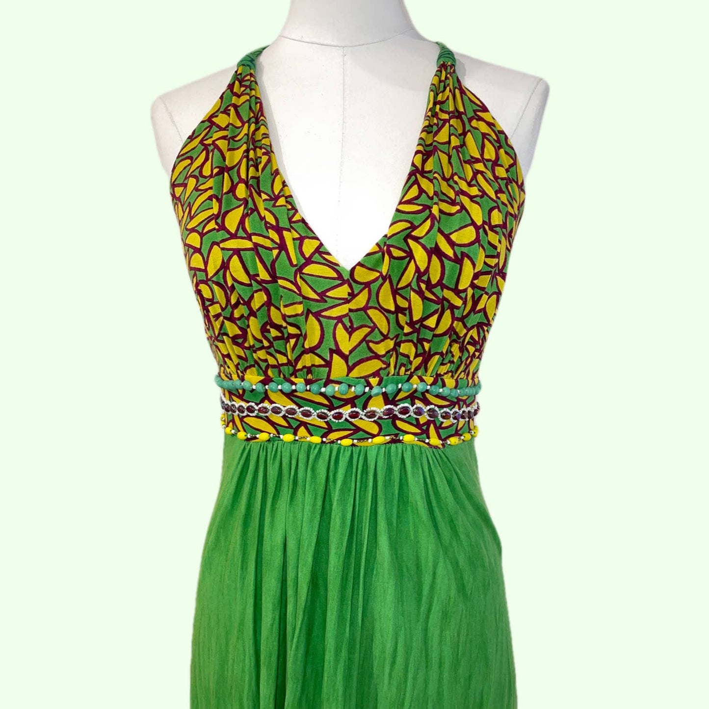 DERHY Green and Yellow Floral Patterned Maxi Dress