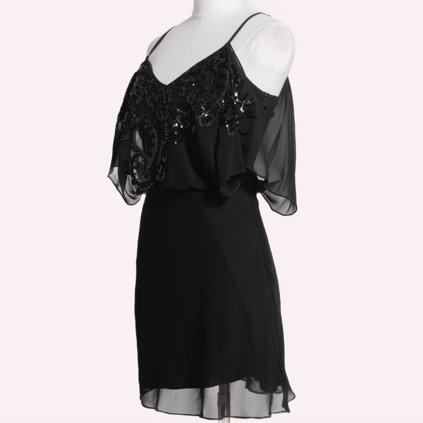 KAREN MILLEN Black Sequin Draped Sleeveless Silk Dress