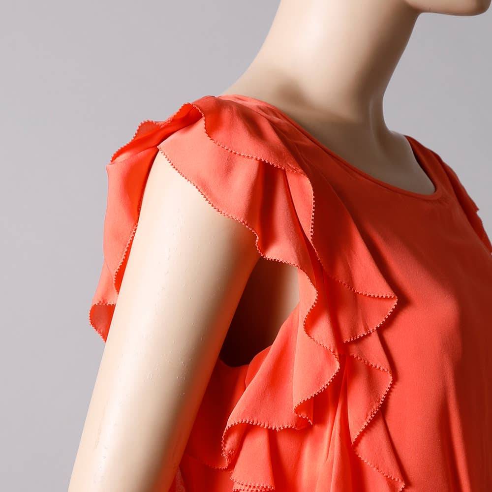 TIBI Orange Silk Ruffled Dress
