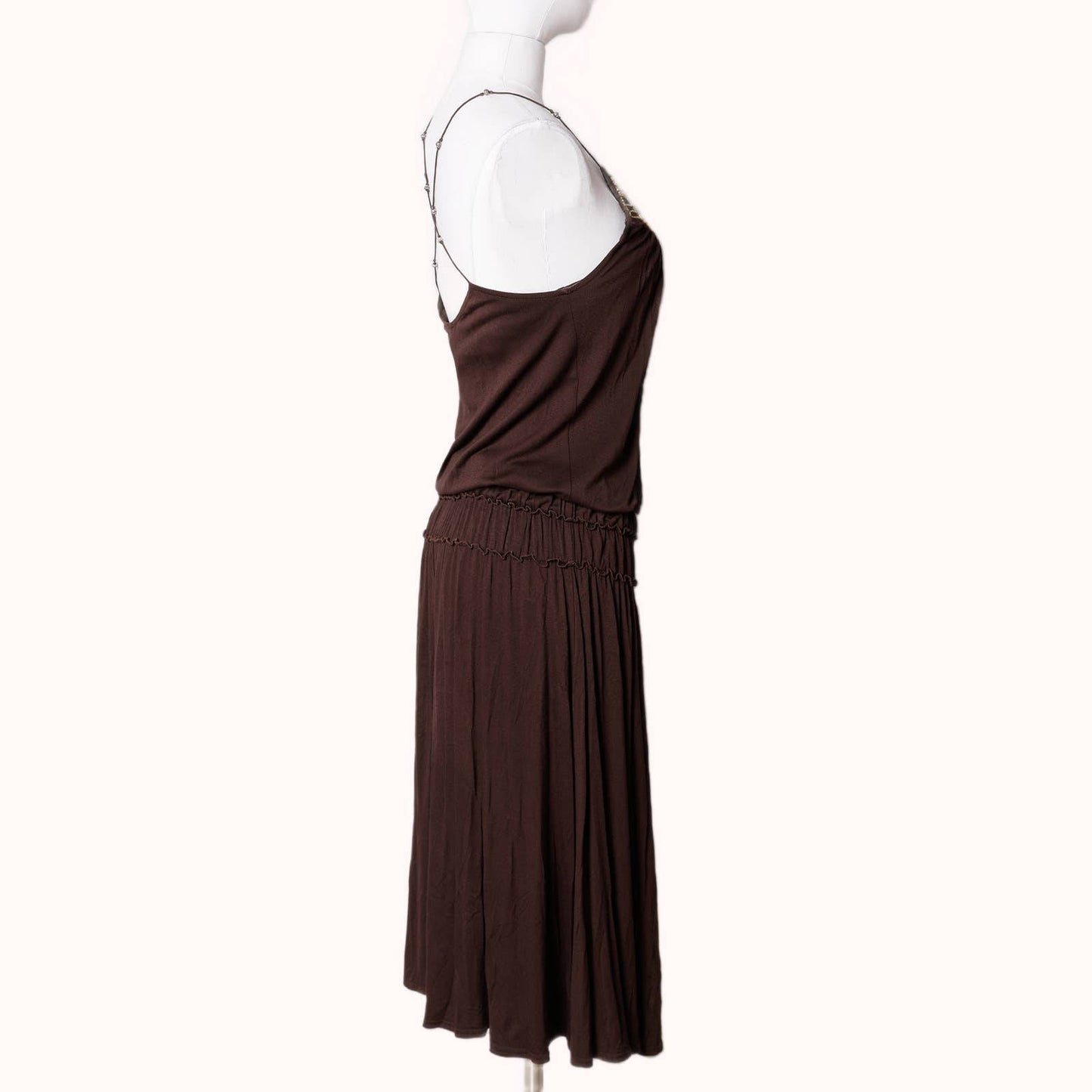 TED BAKER Brown Spaghetti Strap Dress with Gold Embellishments