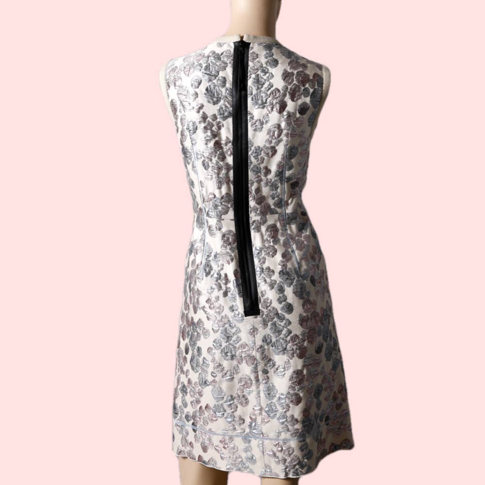 MARC JACOBS Beige with Pink and Silver Metallic Prints Sleeveless Dress