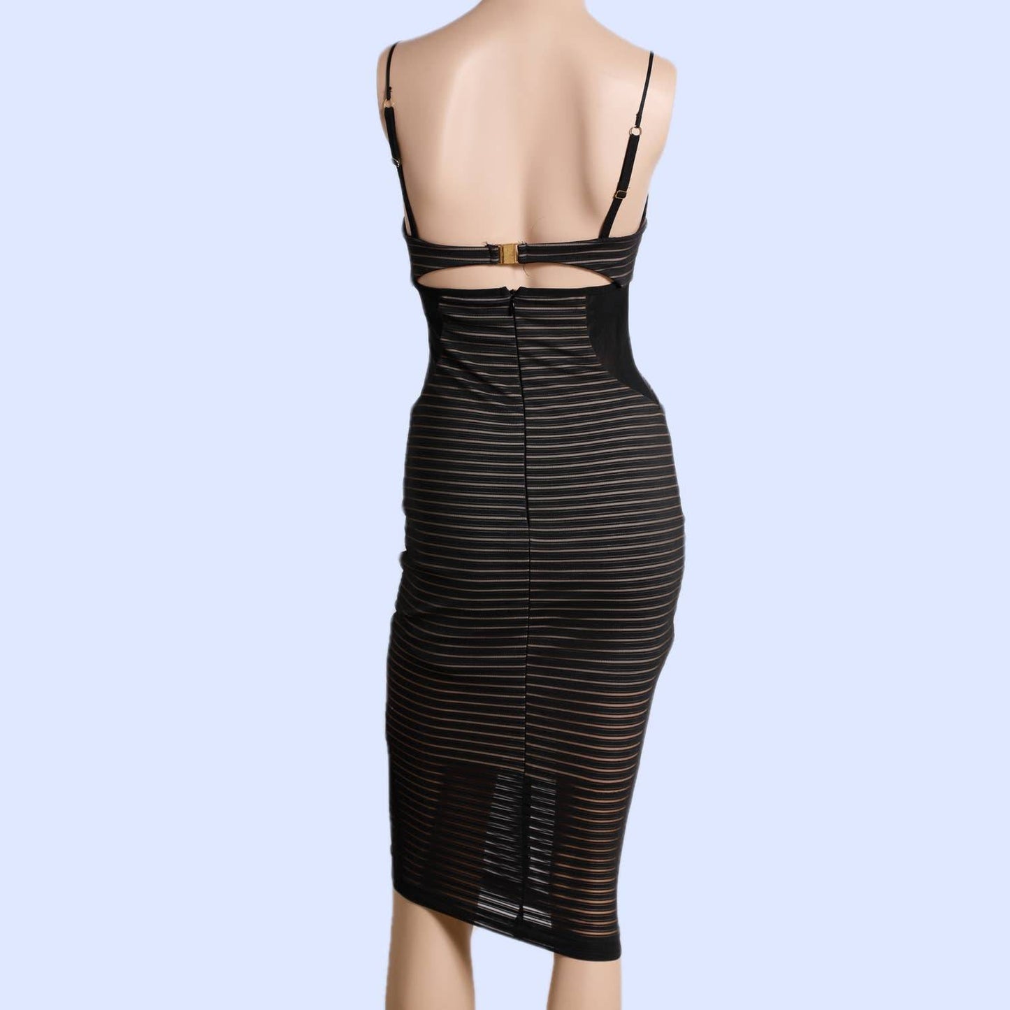 BEC AND BRIDGE Black Striped Mesh Spaghetti Strap Dress
