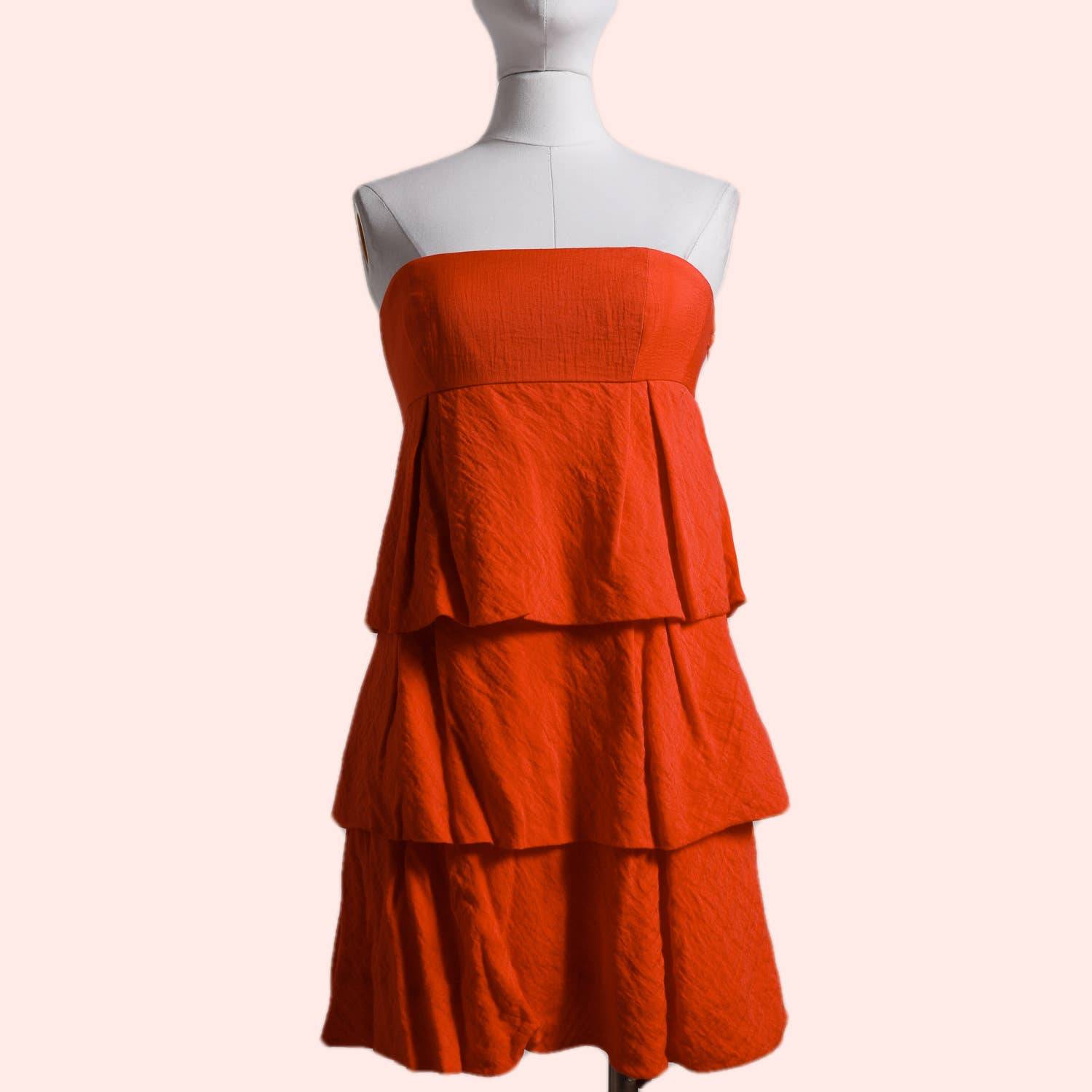 BCBGMAXAZRIA Coral Red Strapless Ruffled Mini Dress – The Untitled Boutique