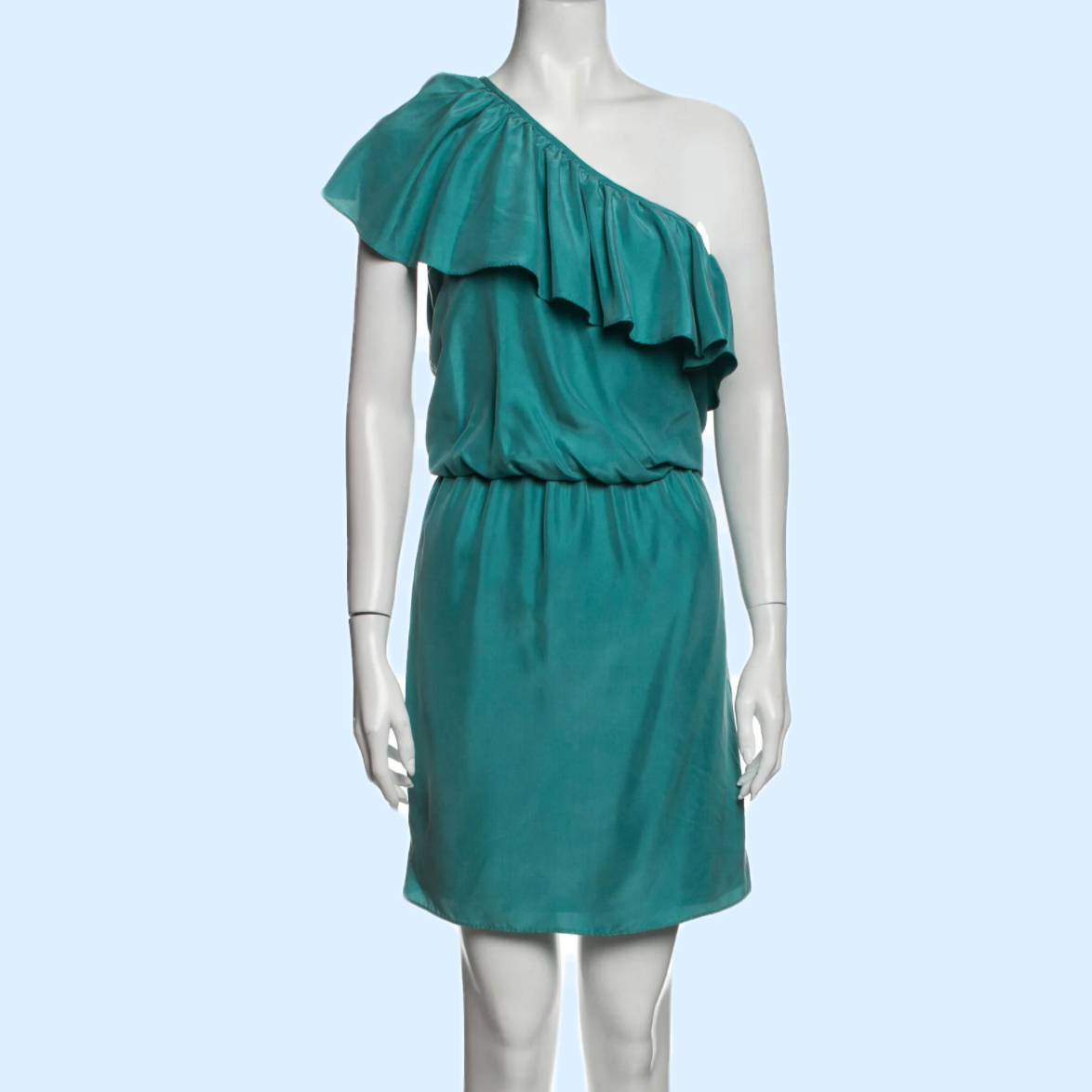 TIBI Turquoise One Shoulder Silk Ruffled Dress The Untitled Boutique TIBI Turquoise One Shoulder Silk Ruffled Dress The Untitled Boutique