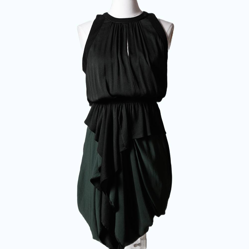 A.L.C Black and Green Draped Sleeveless Dress