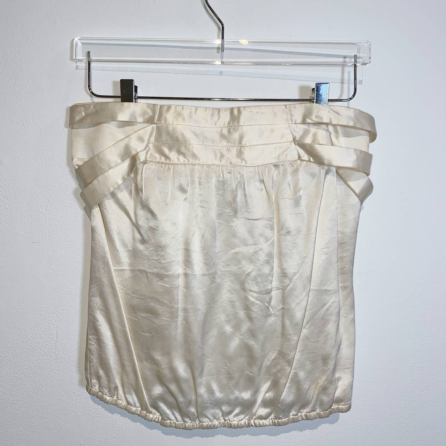 KAREN MILLEN White Satin Strapless Top with Silver Buckles